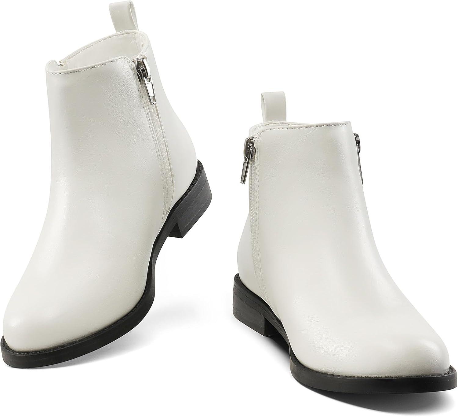 imageDREAM PAIRS Girls Ankle Boots Kids Fashion Booties with Glitter Stars Side Zipper Low Heels Warm Shoes for ToddlerLittle KidBig KidWhite