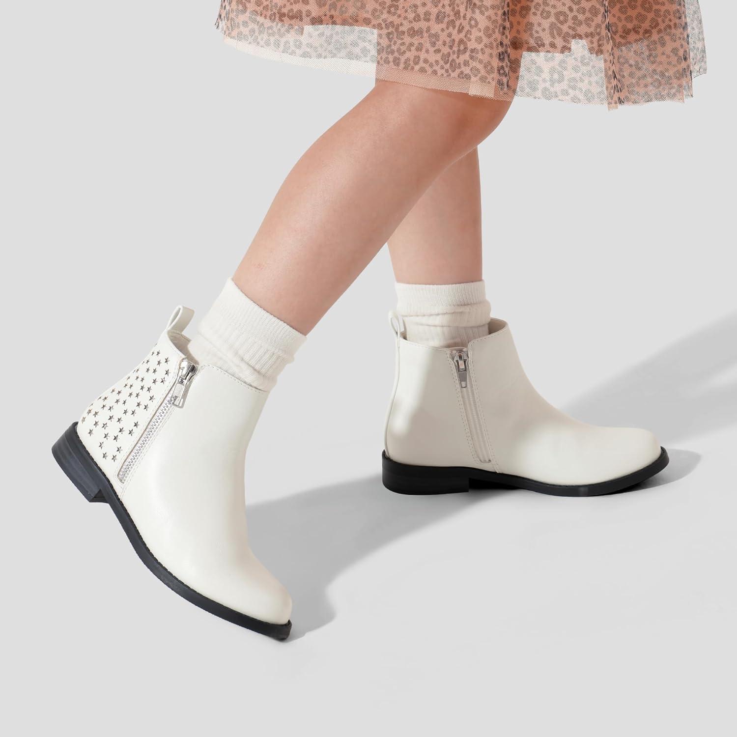 imageDREAM PAIRS Girls Ankle Boots Kids Fashion Booties with Glitter Stars Side Zipper Low Heels Warm Shoes for ToddlerLittle KidBig KidWhite