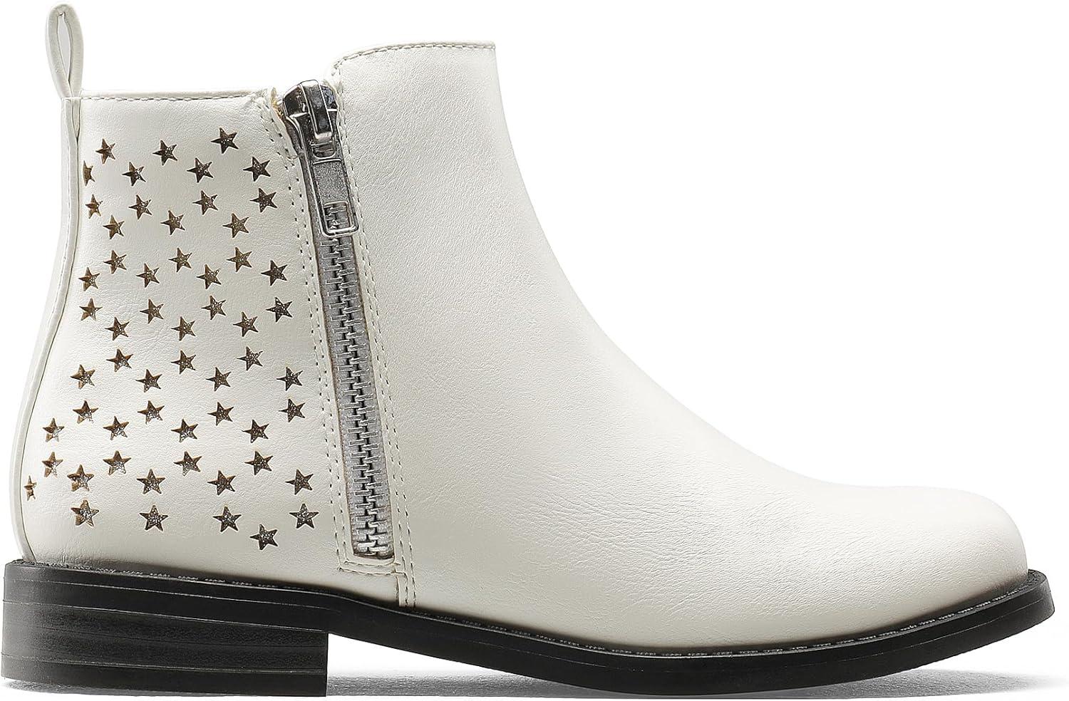 imageDREAM PAIRS Girls Ankle Boots Kids Fashion Booties with Glitter Stars Side Zipper Low Heels Warm Shoes for ToddlerLittle KidBig KidWhite