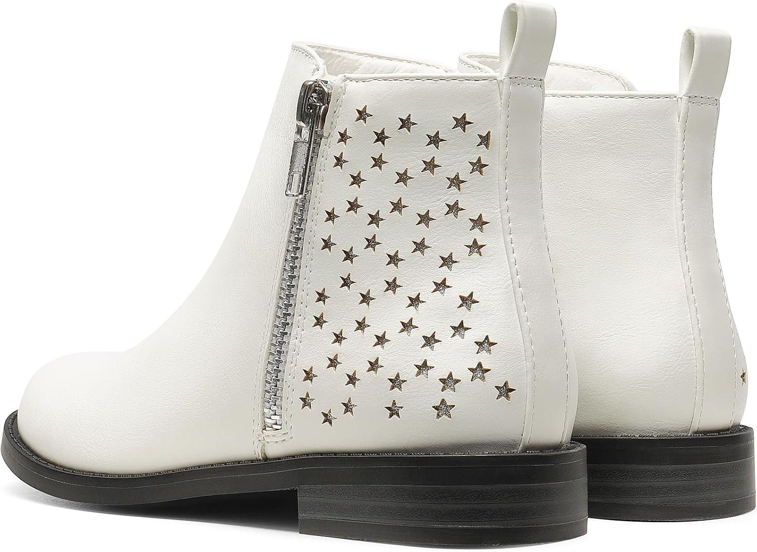 imageDREAM PAIRS Girls Ankle Boots Kids Fashion Booties with Glitter Stars Side Zipper Low Heels Warm Shoes for ToddlerLittle KidBig KidWhite
