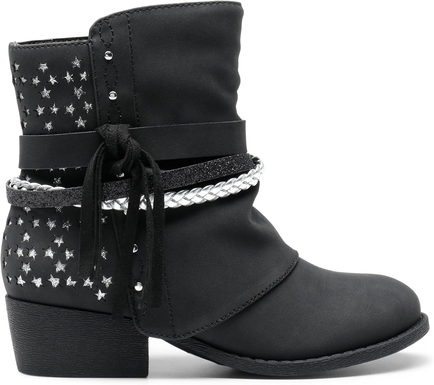 imageDREAM PAIRS Girls Ankle Boots Side Zipper Low Heels Boots Little KidBig KidBlackSilver