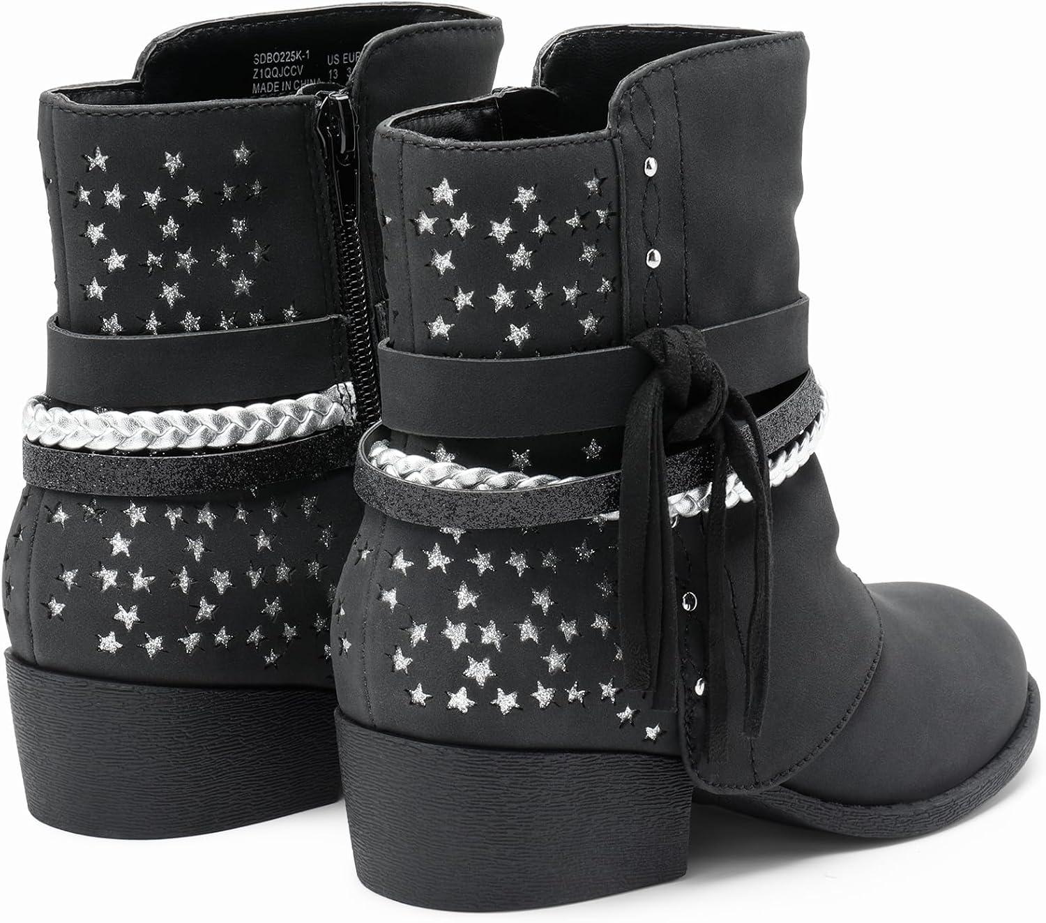 imageDREAM PAIRS Girls Ankle Boots Side Zipper Low Heels Boots Little KidBig KidBlackSilver