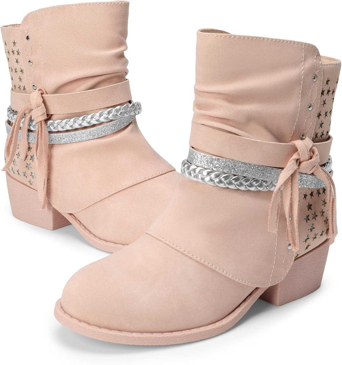 imageDREAM PAIRS Girls Ankle Boots Side Zipper Low Heels Boots Little KidBig KidPink