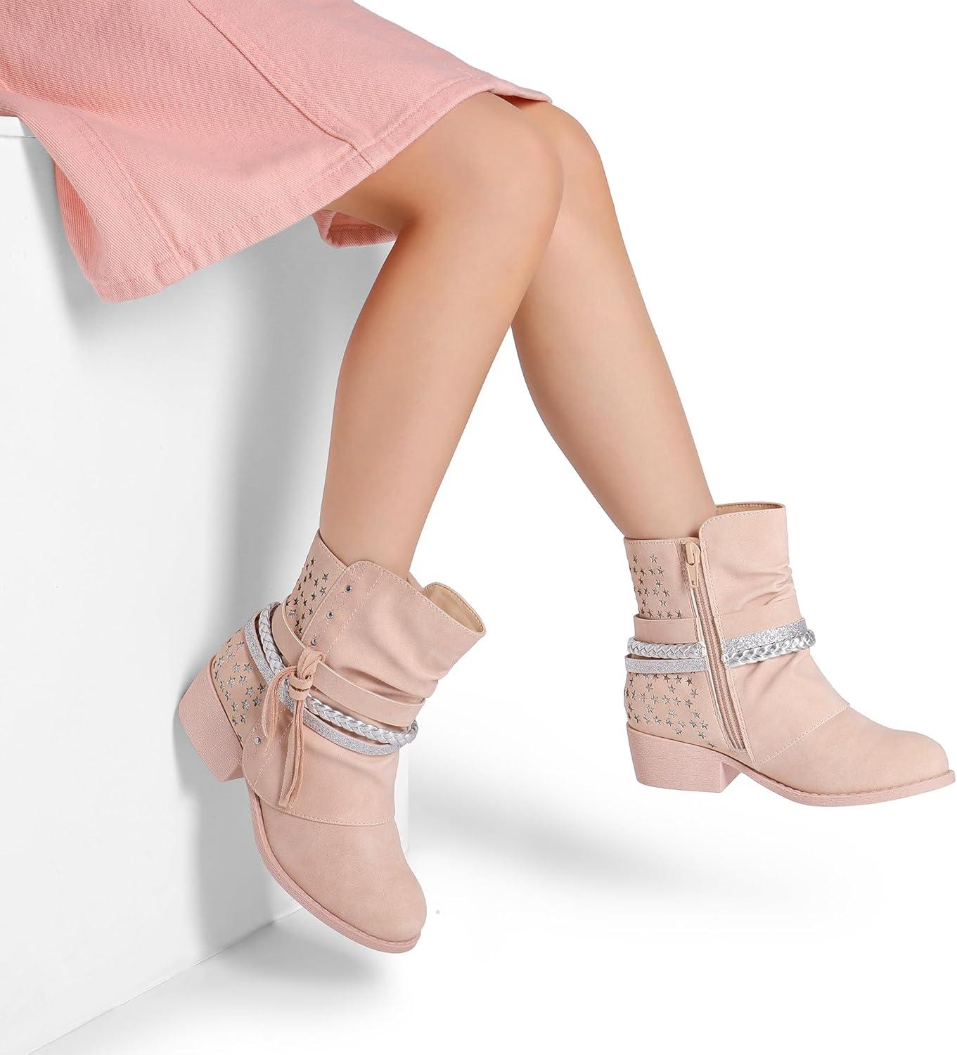 imageDREAM PAIRS Girls Ankle Boots Side Zipper Low Heels Boots Little KidBig KidPink