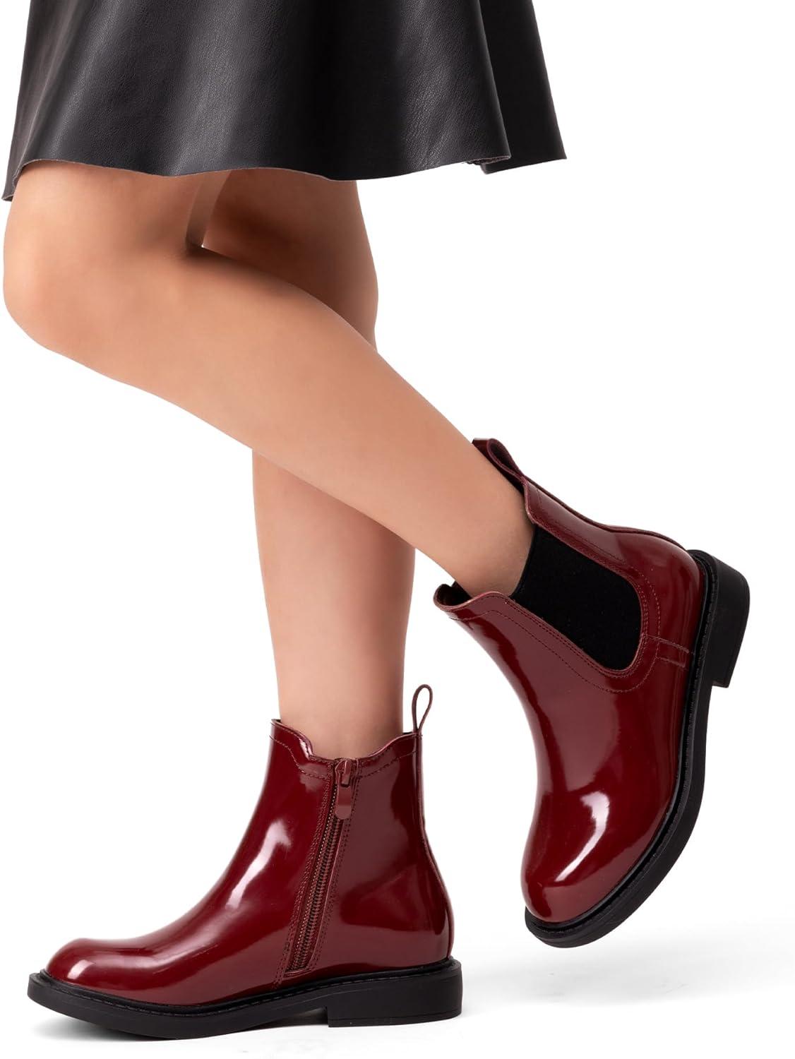 imageDREAM PAIRS Girls Ankle Boots with Side Zipper Chelsea Booties Low Heels Girl Fashion Shoes for ToddlerLittle KidBig KidBurgundy