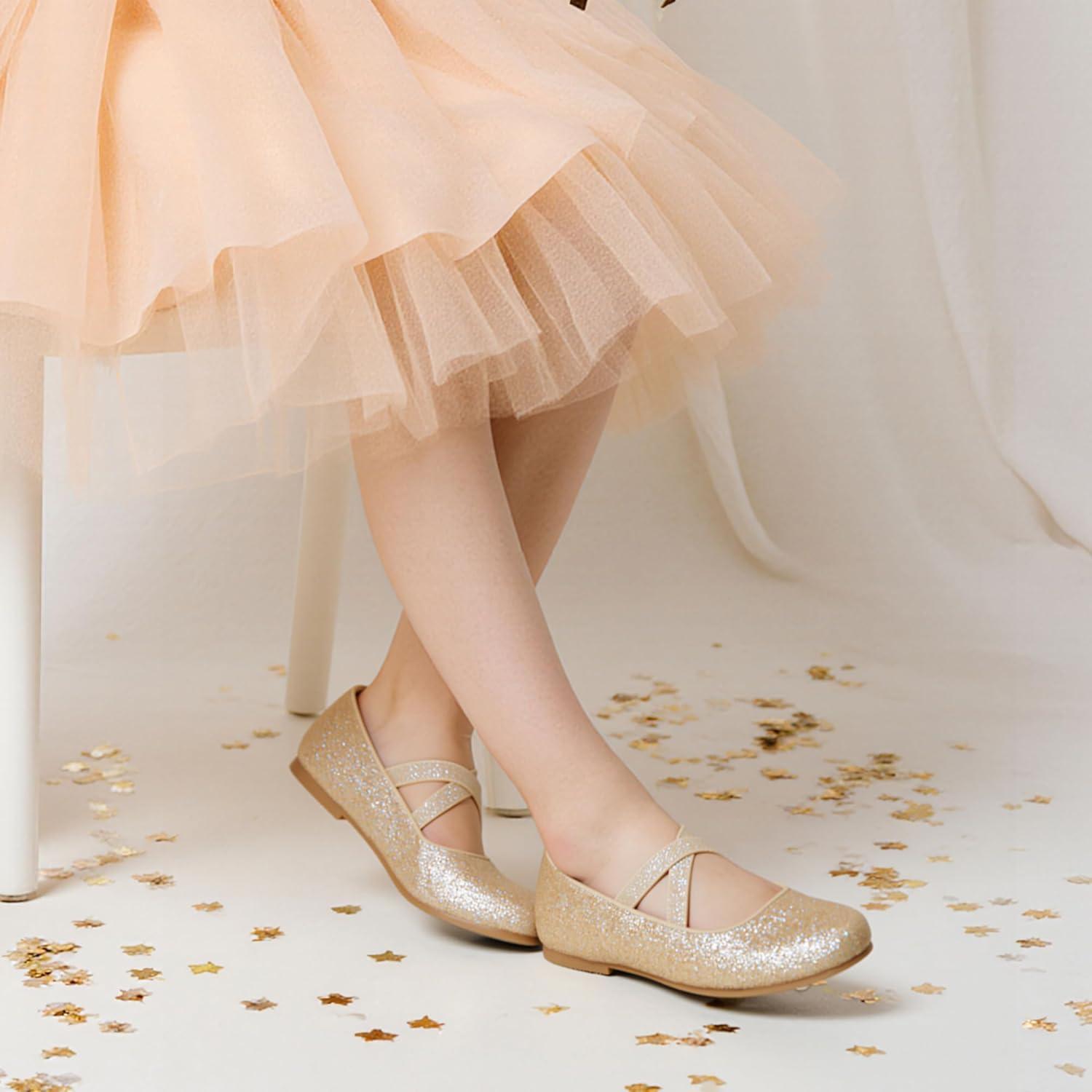 imageDREAM PAIRS Girls Ballerina Dress Shoes Mary Jane FlatsGold