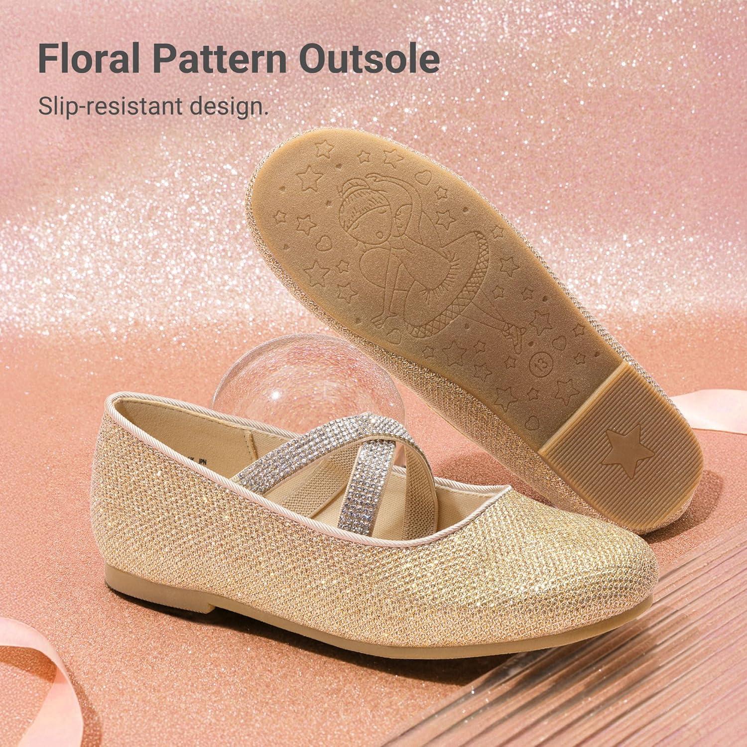 imageDREAM PAIRS Girls Ballerina Dress Shoes Mary Jane FlatsGoldglitter