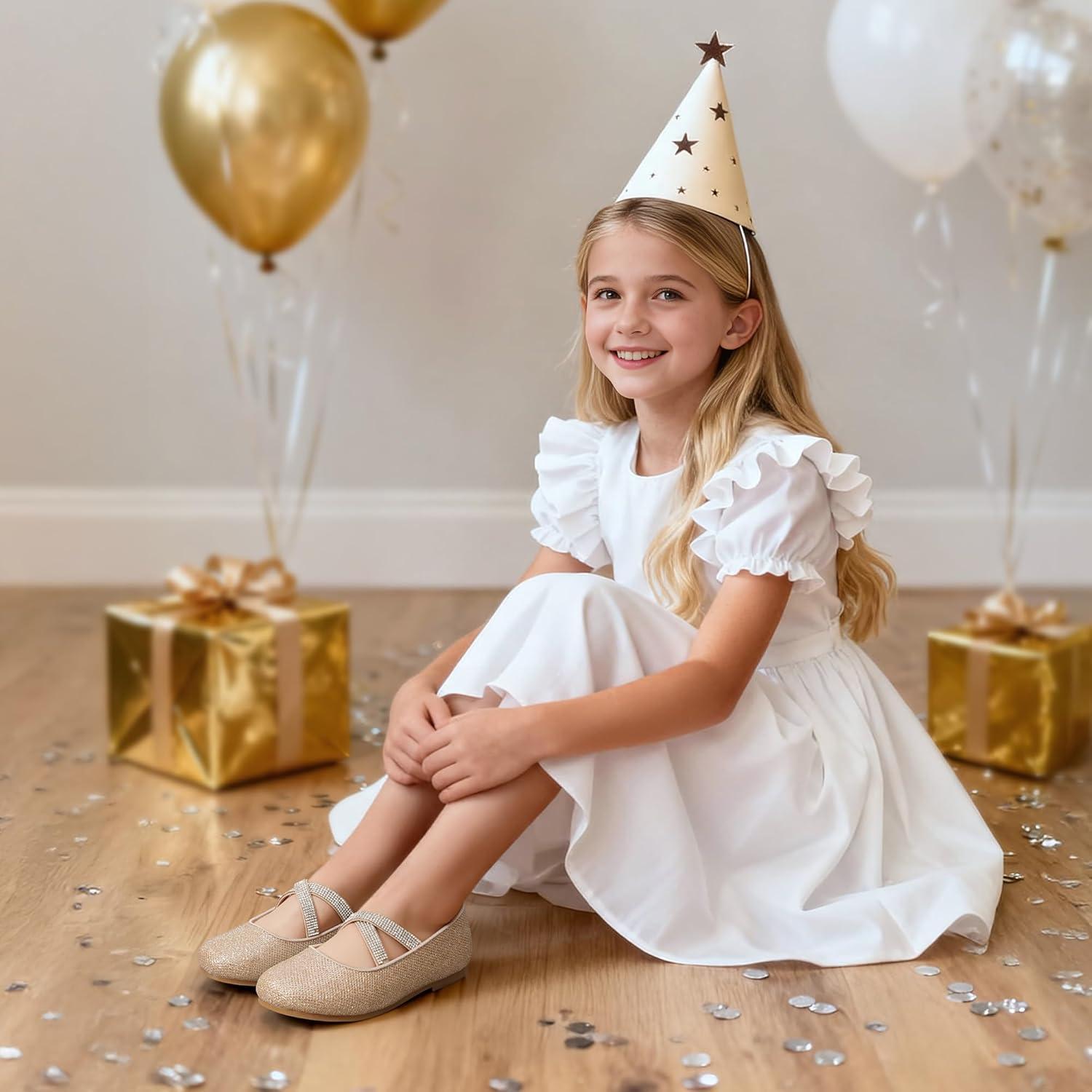 imageDREAM PAIRS Girls Ballerina Dress Shoes Mary Jane FlatsGoldglitter