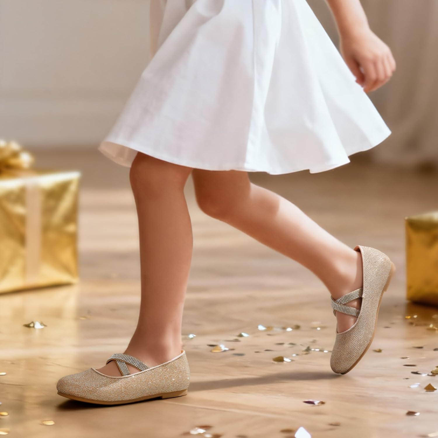imageDREAM PAIRS Girls Ballerina Dress Shoes Mary Jane FlatsGoldglitter