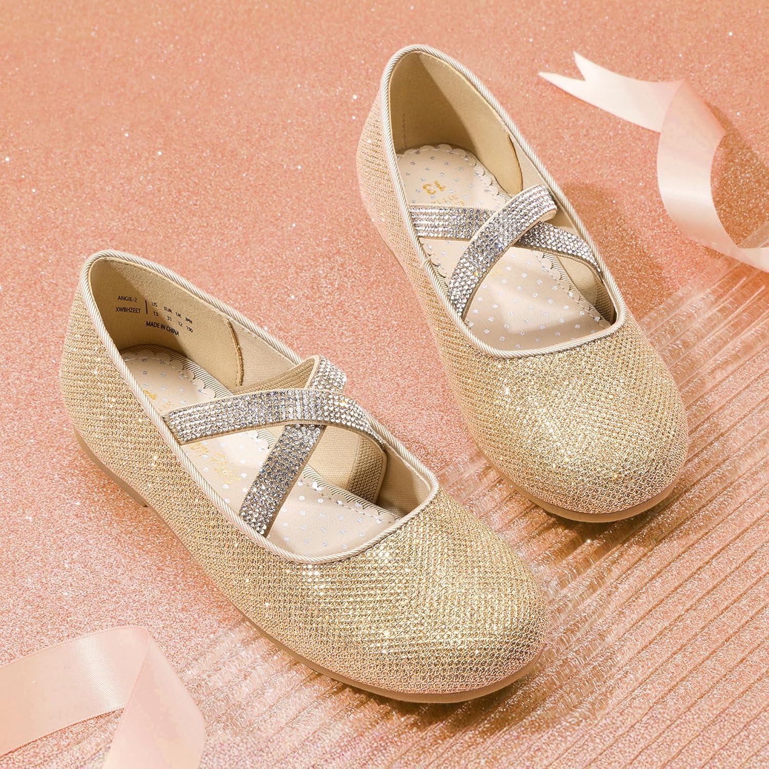 imageDREAM PAIRS Girls Ballerina Dress Shoes Mary Jane FlatsGoldglitter