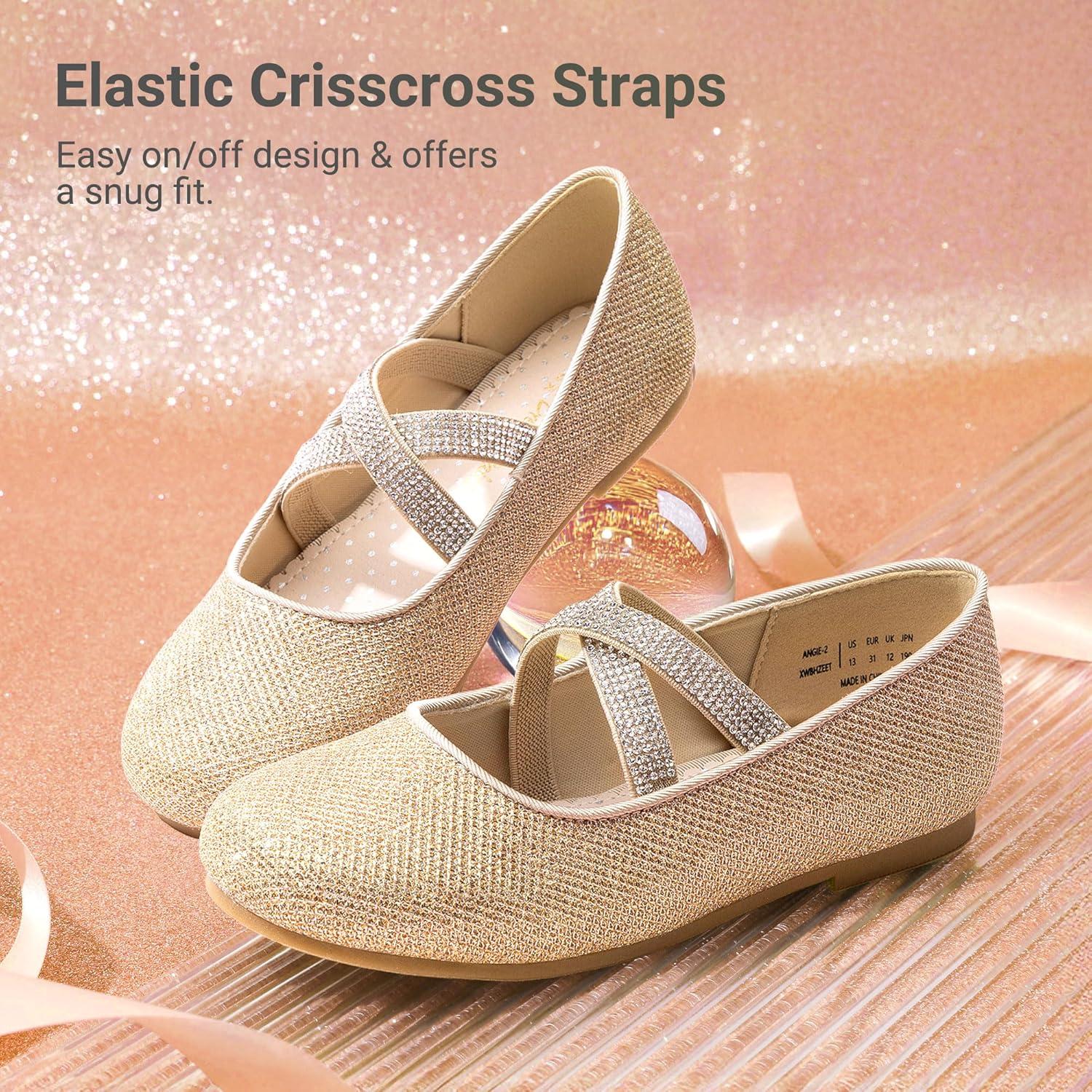 imageDREAM PAIRS Girls Ballerina Dress Shoes Mary Jane FlatsGoldglitter