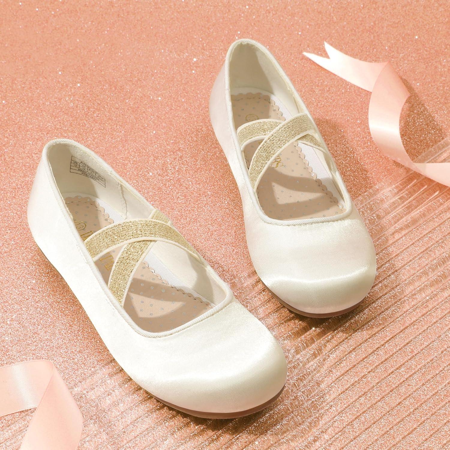 imageDREAM PAIRS Girls Ballerina Dress Shoes Mary Jane FlatsIvorysatin