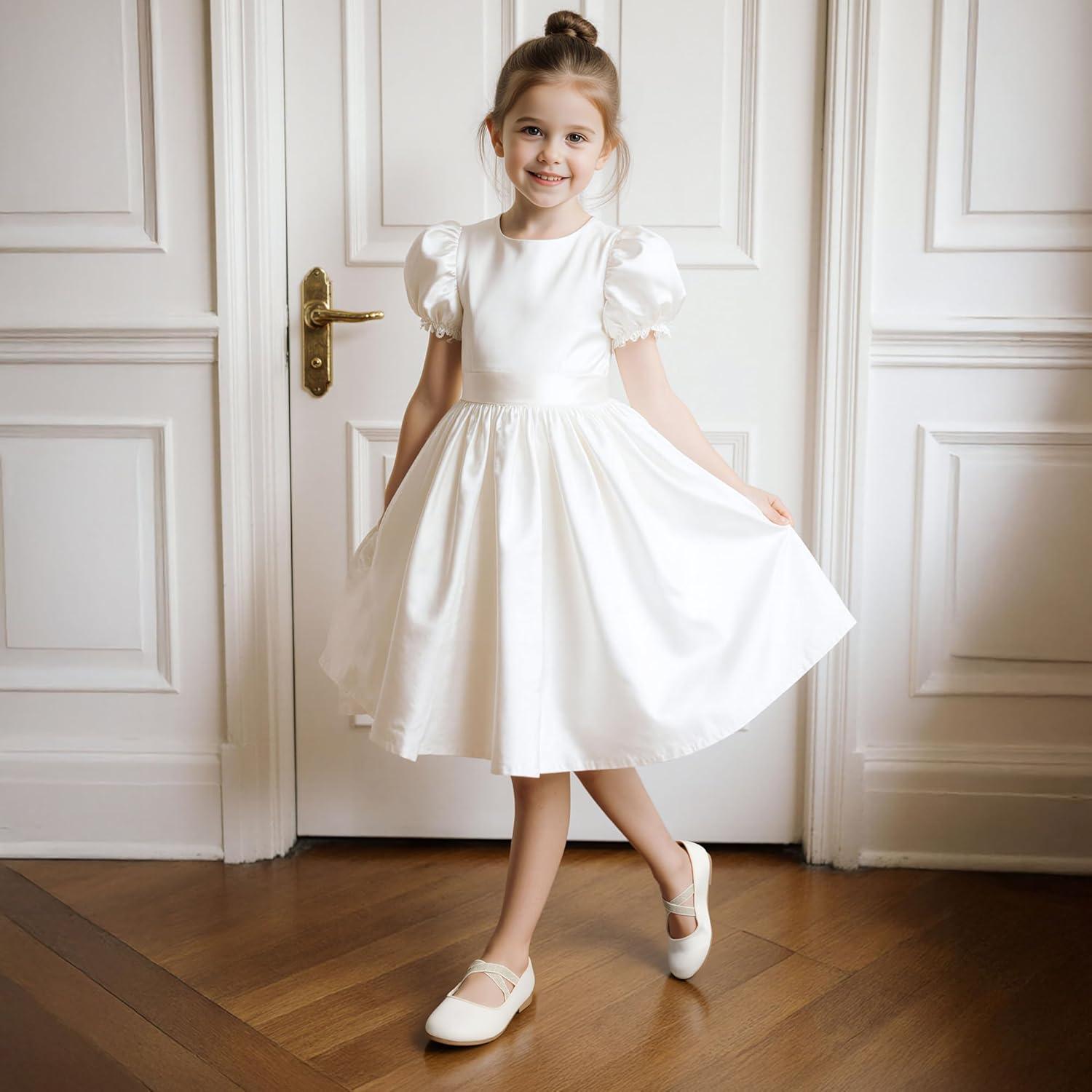 imageDREAM PAIRS Girls Ballerina Dress Shoes Mary Jane FlatsIvorysatin