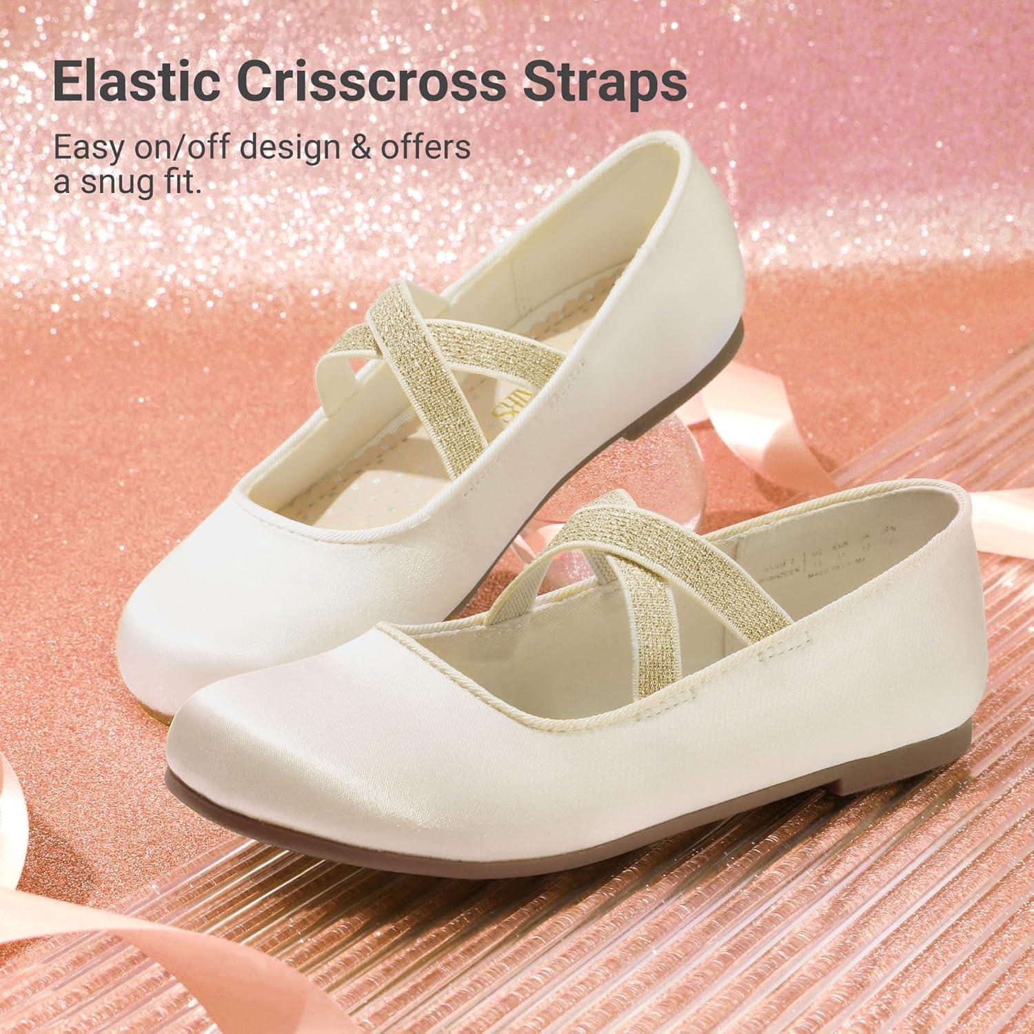 imageDREAM PAIRS Girls Ballerina Dress Shoes Mary Jane FlatsIvorysatin