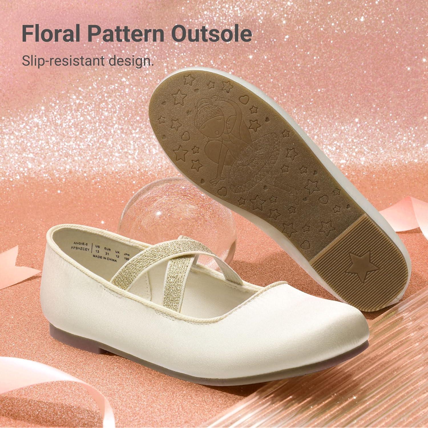 imageDREAM PAIRS Girls Ballerina Dress Shoes Mary Jane FlatsIvorysatin