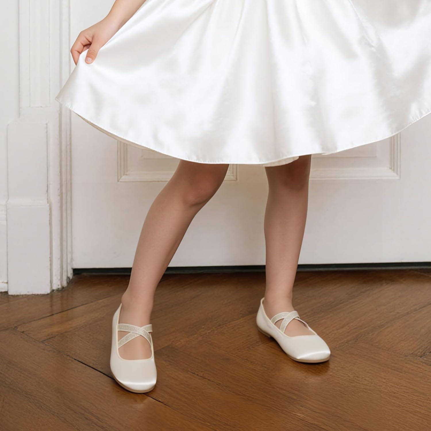 imageDREAM PAIRS Girls Ballerina Dress Shoes Mary Jane FlatsIvorysatin