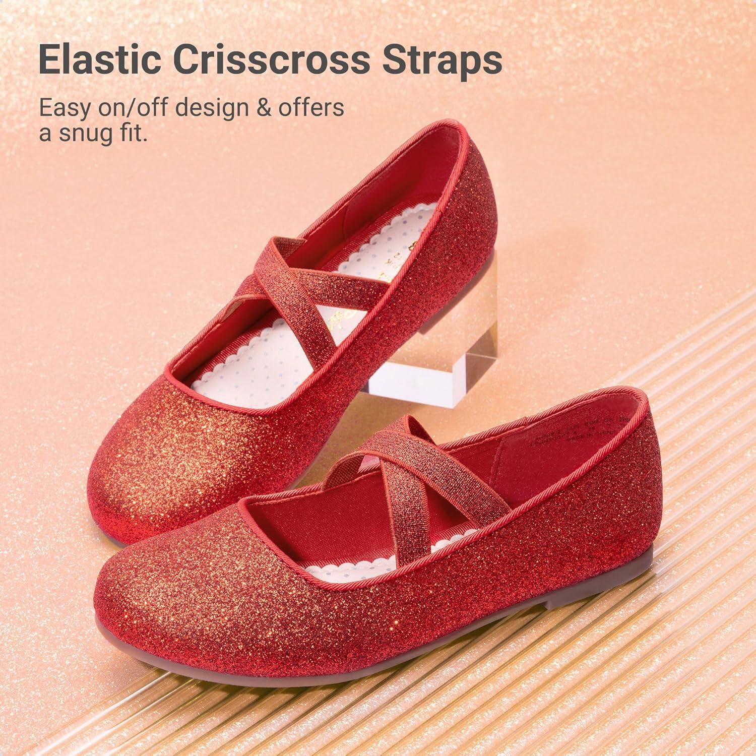 imageDREAM PAIRS Girls Ballerina Dress Shoes Mary Jane FlatsRed