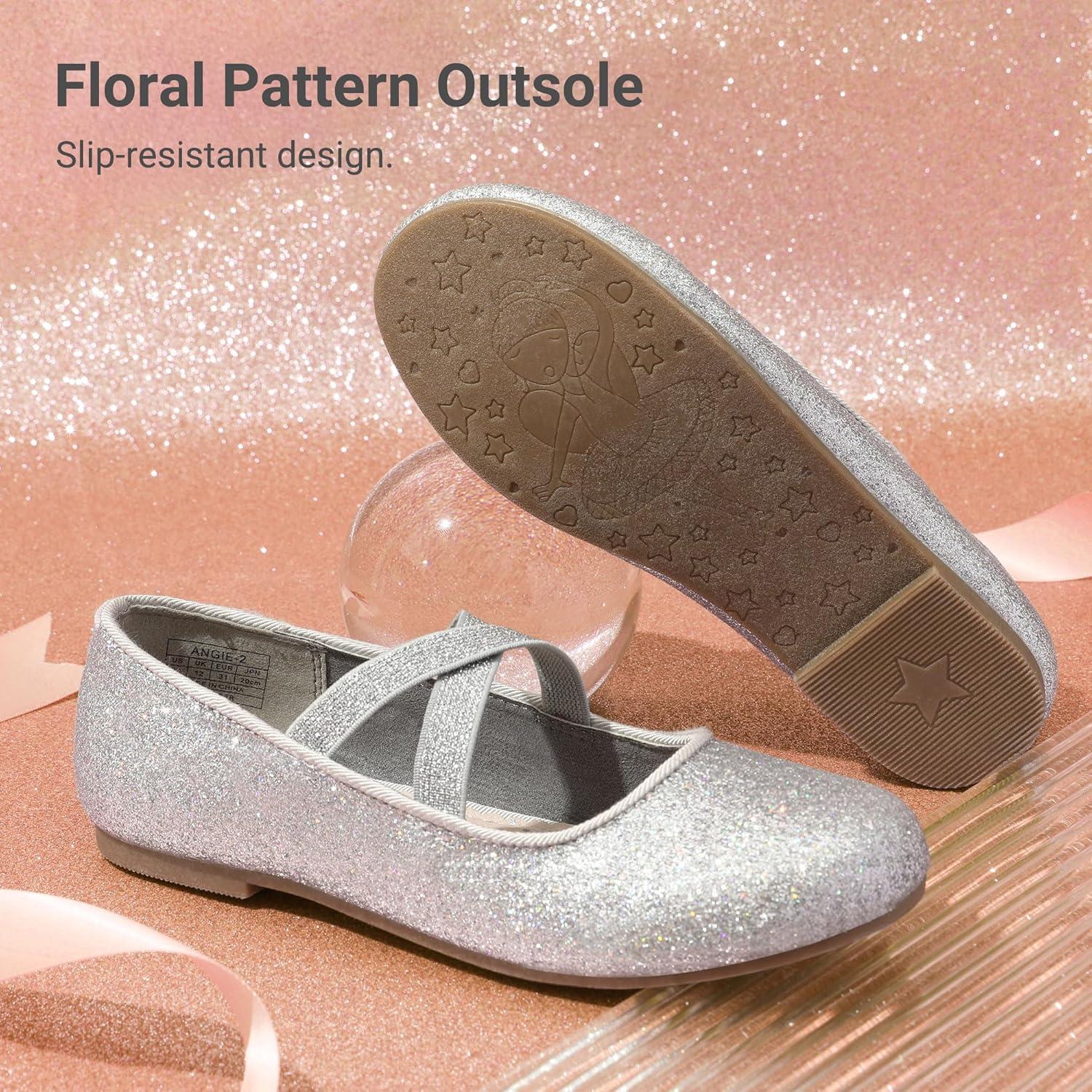 imageDREAM PAIRS Girls Ballerina Dress Shoes Mary Jane FlatsSilver