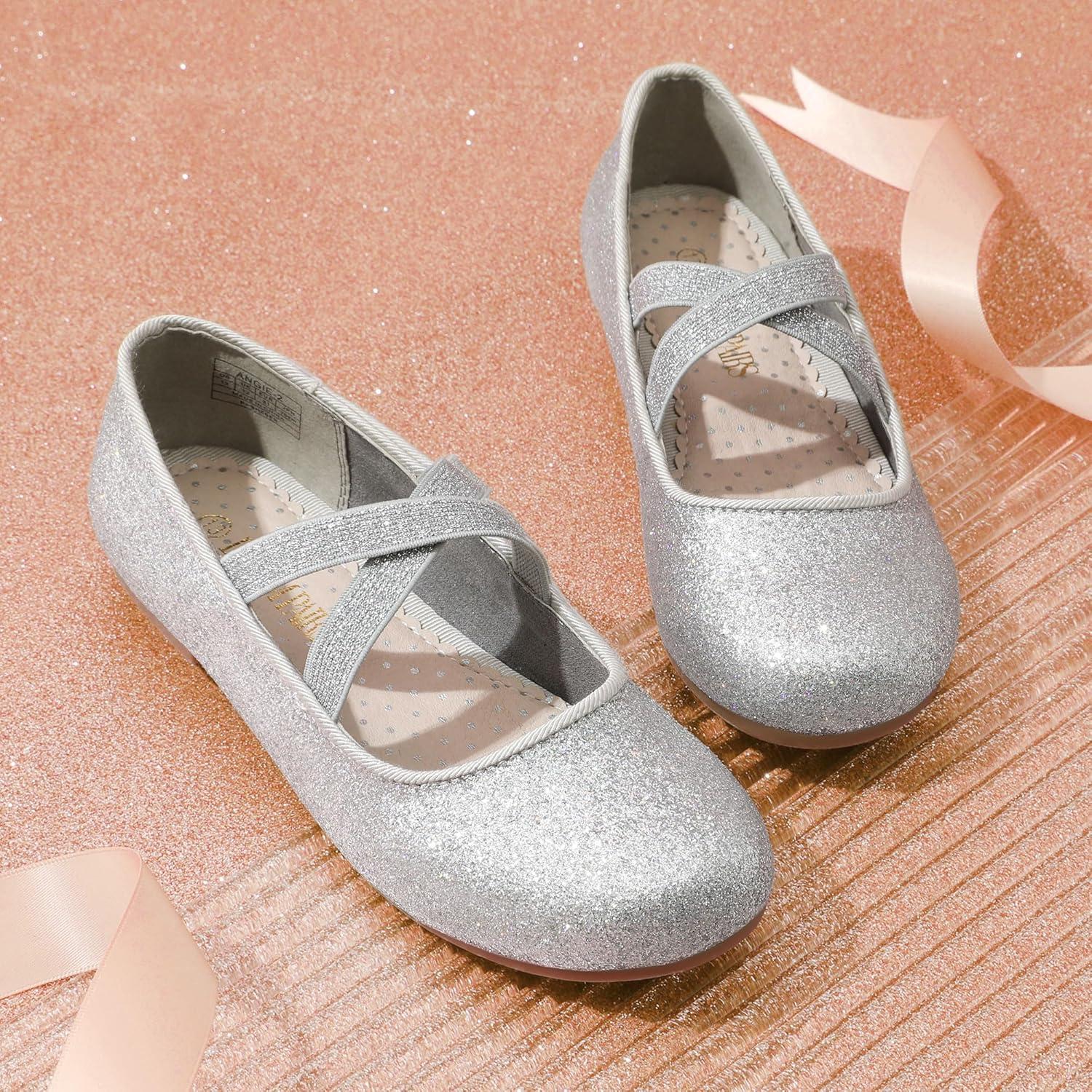 imageDREAM PAIRS Girls Ballerina Dress Shoes Mary Jane FlatsSilver