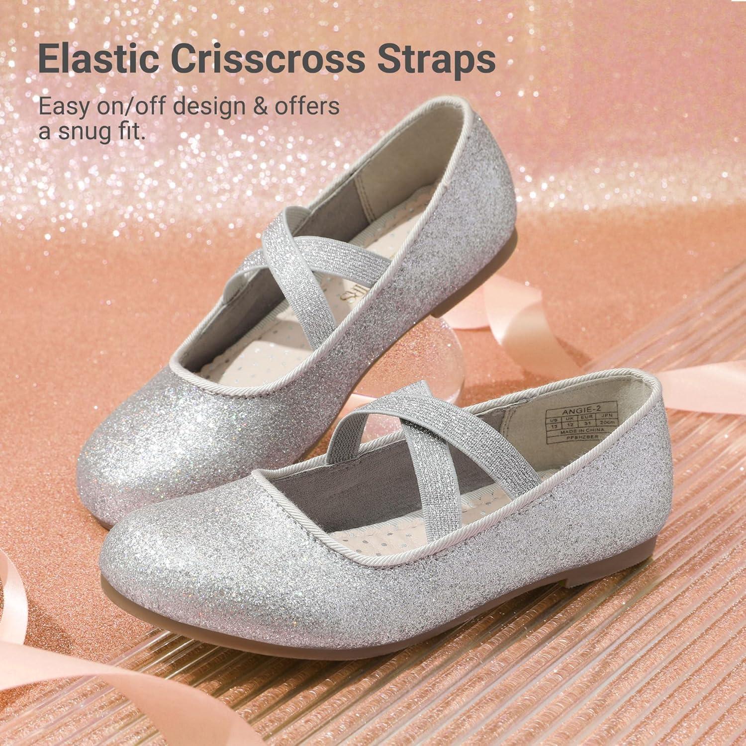 imageDREAM PAIRS Girls Ballerina Dress Shoes Mary Jane FlatsSilver