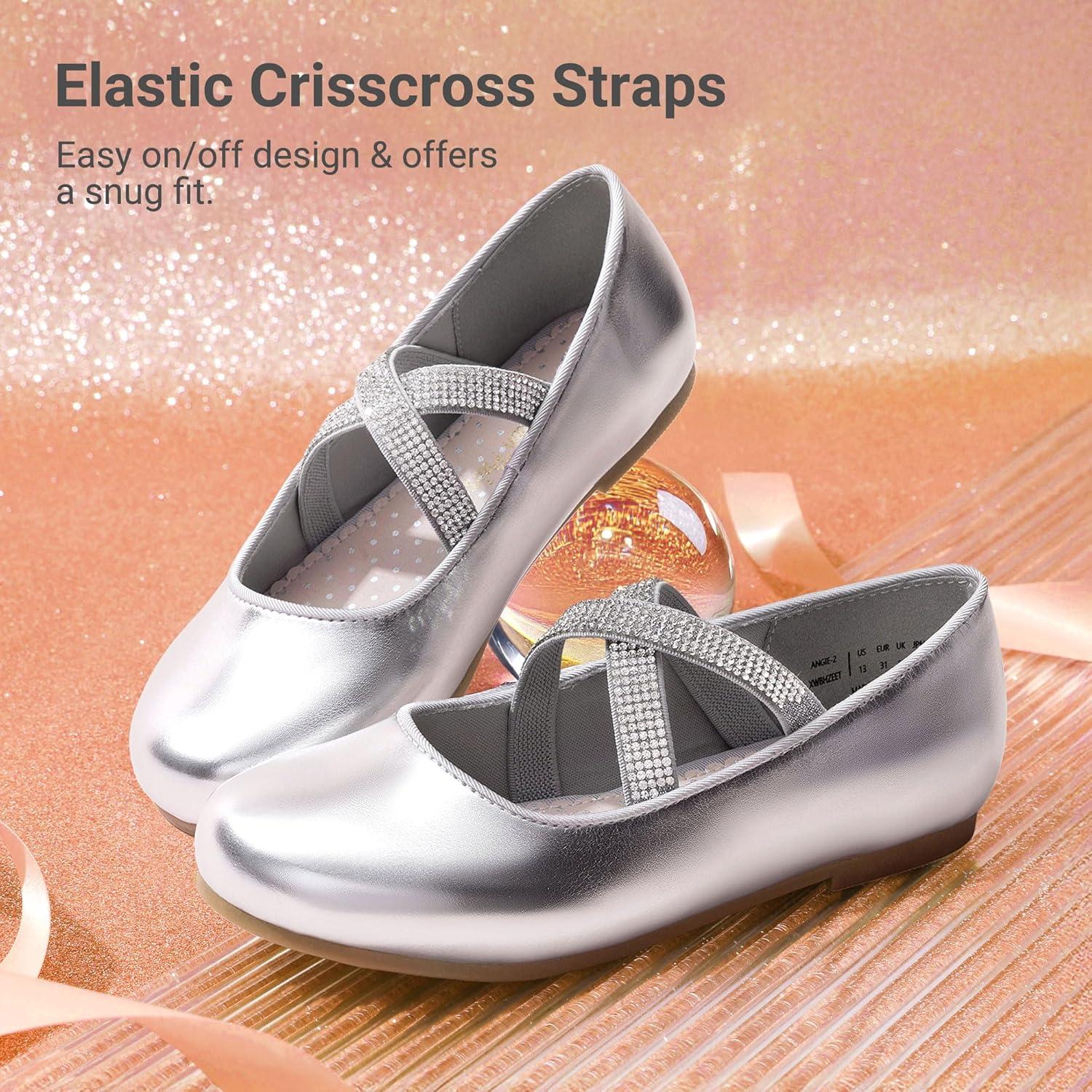 imageDREAM PAIRS Girls Ballerina Dress Shoes Mary Jane FlatsSilvermetallic
