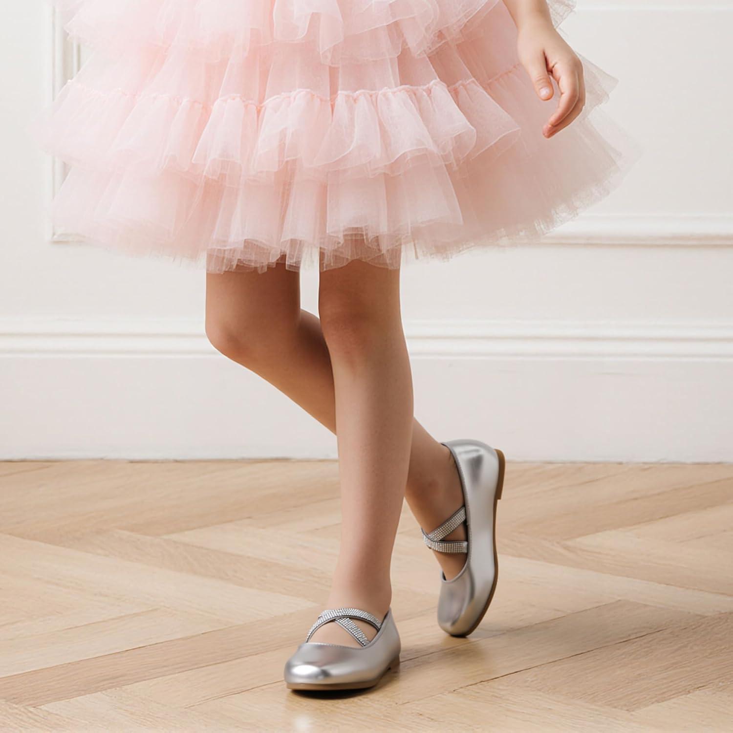 imageDREAM PAIRS Girls Ballerina Dress Shoes Mary Jane FlatsSilvermetallic