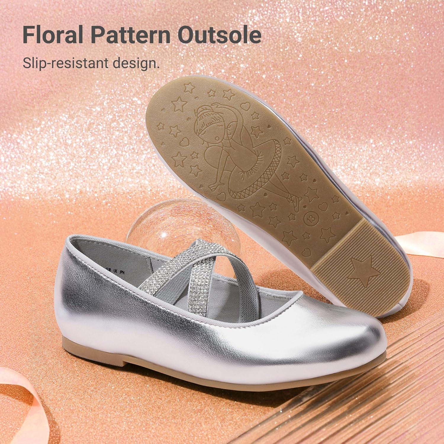 imageDREAM PAIRS Girls Ballerina Dress Shoes Mary Jane FlatsSilvermetallic