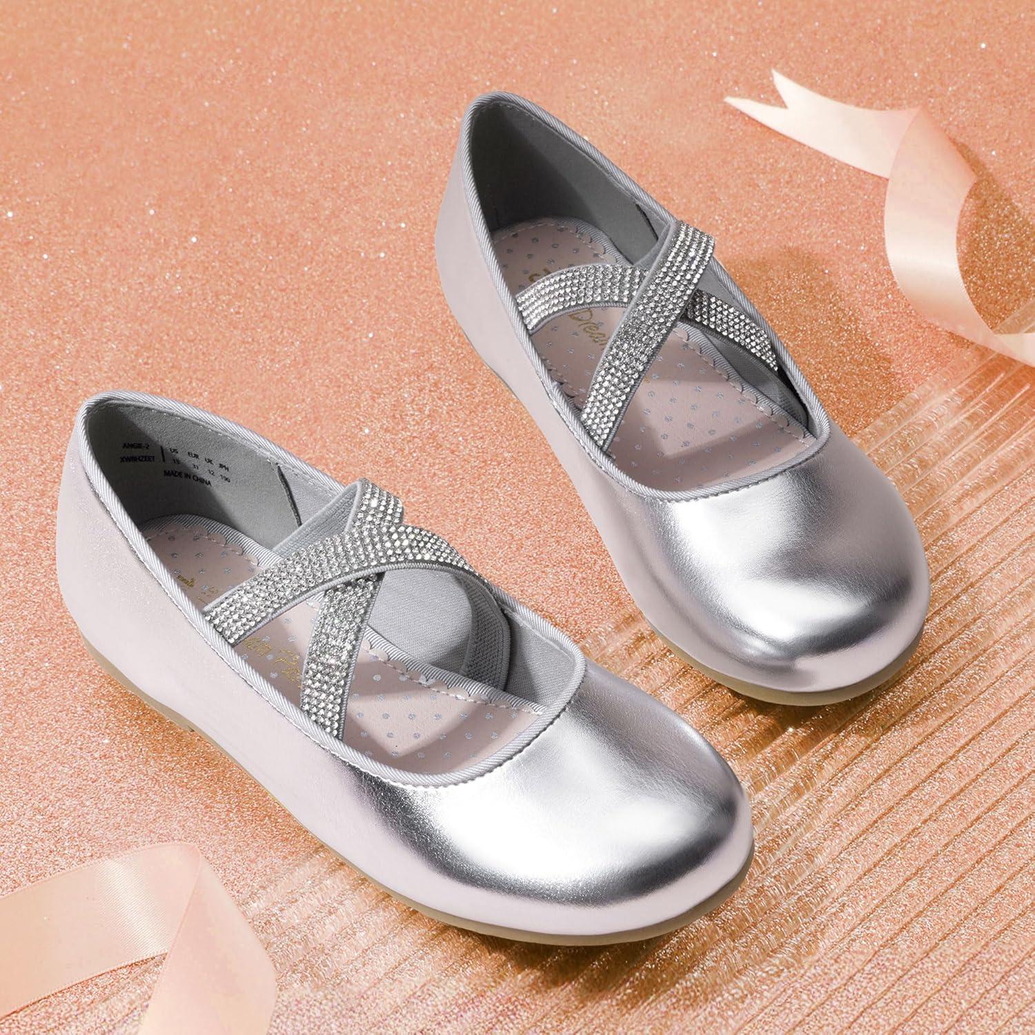 imageDREAM PAIRS Girls Ballerina Dress Shoes Mary Jane FlatsSilvermetallic