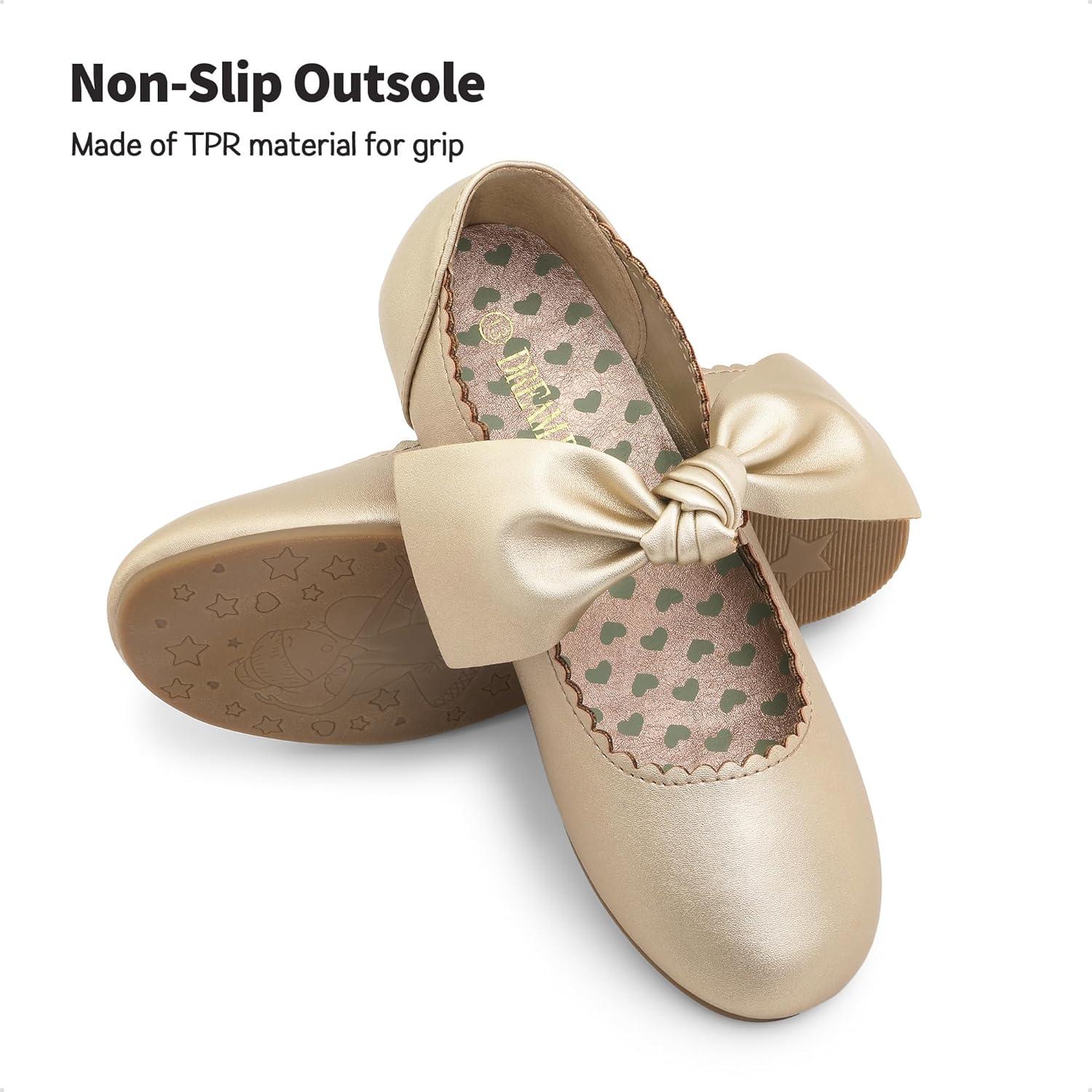 imageDREAM PAIRS Girls Ballerina Flats Mary Jane Front Bow Dress ShoesGold