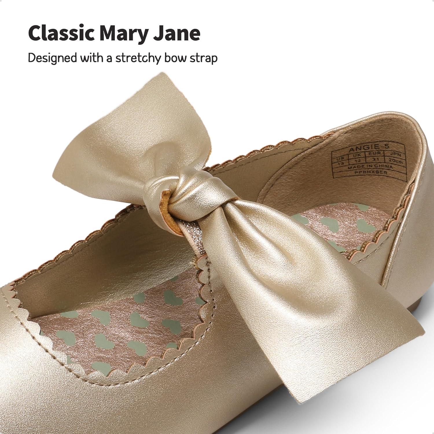 imageDREAM PAIRS Girls Ballerina Flats Mary Jane Front Bow Dress ShoesGold