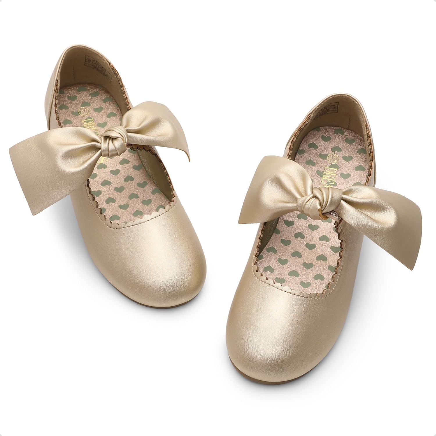imageDREAM PAIRS Girls Ballerina Flats Mary Jane Front Bow Dress ShoesGold
