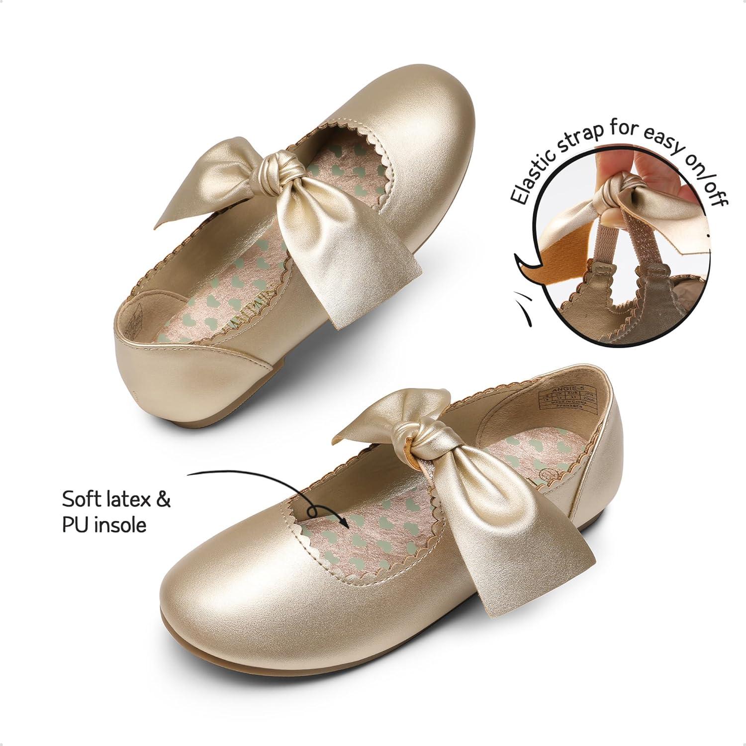 imageDREAM PAIRS Girls Ballerina Flats Mary Jane Front Bow Dress ShoesGold