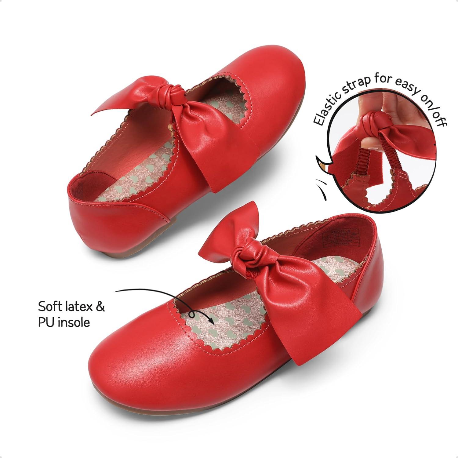 imageDREAM PAIRS Girls Ballerina Flats Mary Jane Front Bow Dress ShoesRed