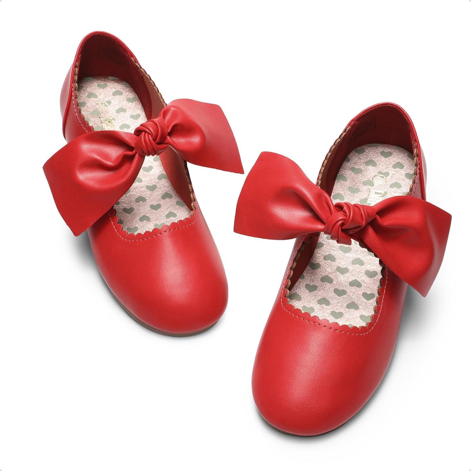 imageDREAM PAIRS Girls Ballerina Flats Mary Jane Front Bow Dress ShoesRed
