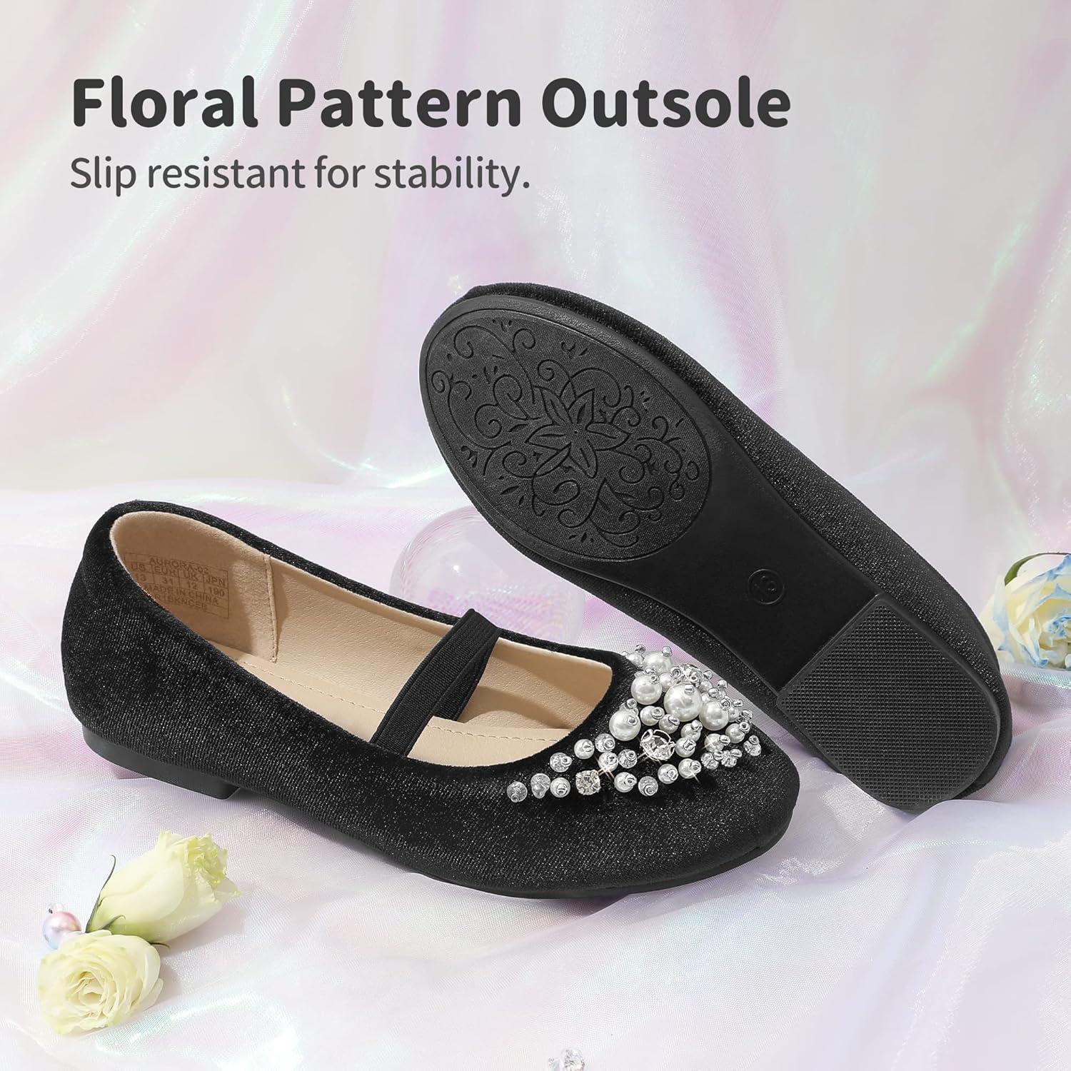 imageDREAM PAIRS Girls Ballet Flats Flower Shoes Mary Jane Ballerina Flat Dress Shoes for DailyWeddingPartyBlackSuede