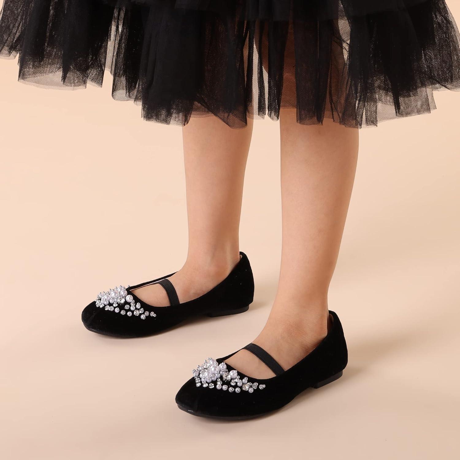 imageDREAM PAIRS Girls Ballet Flats Flower Shoes Mary Jane Ballerina Flat Dress Shoes for DailyWeddingPartyBlackSuede