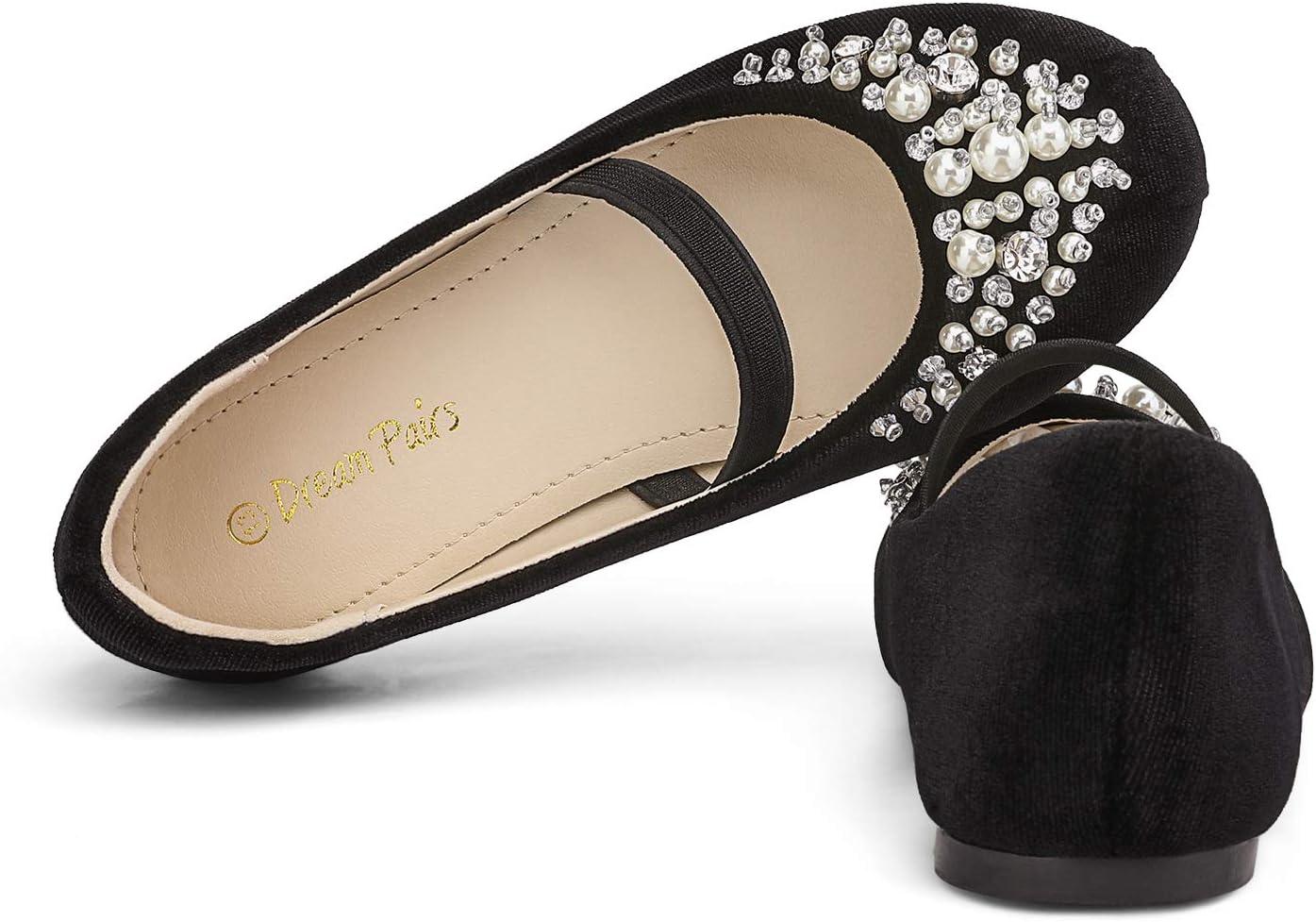 imageDREAM PAIRS Girls Ballet Flats Flower Shoes Mary Jane Ballerina Flat Dress Shoes for DailyWeddingPartyBlackSuede