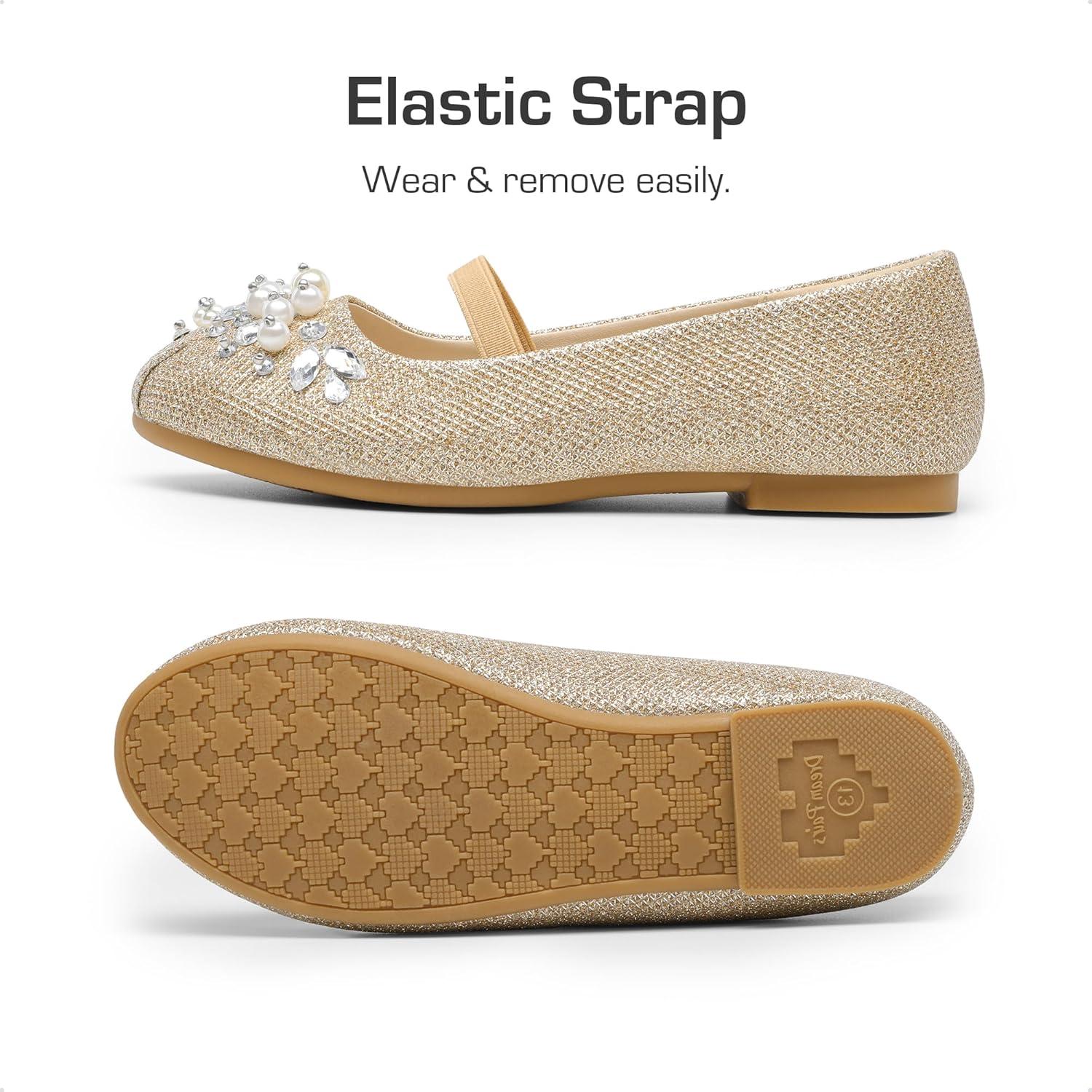 imageDREAM PAIRS Girls Ballet Flats Flower Shoes Mary Jane Ballerina Flat Dress Shoes for DailyWeddingPartyGold