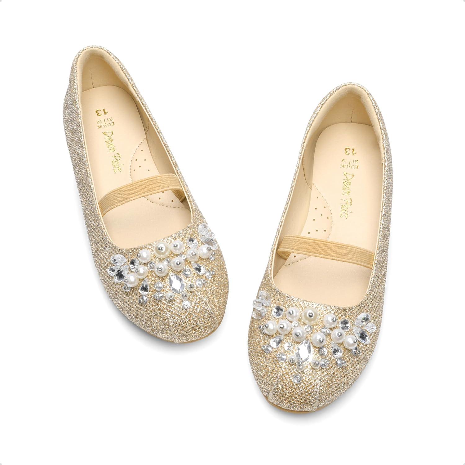 imageDREAM PAIRS Girls Ballet Flats Flower Shoes Mary Jane Ballerina Flat Dress Shoes for DailyWeddingPartyGold