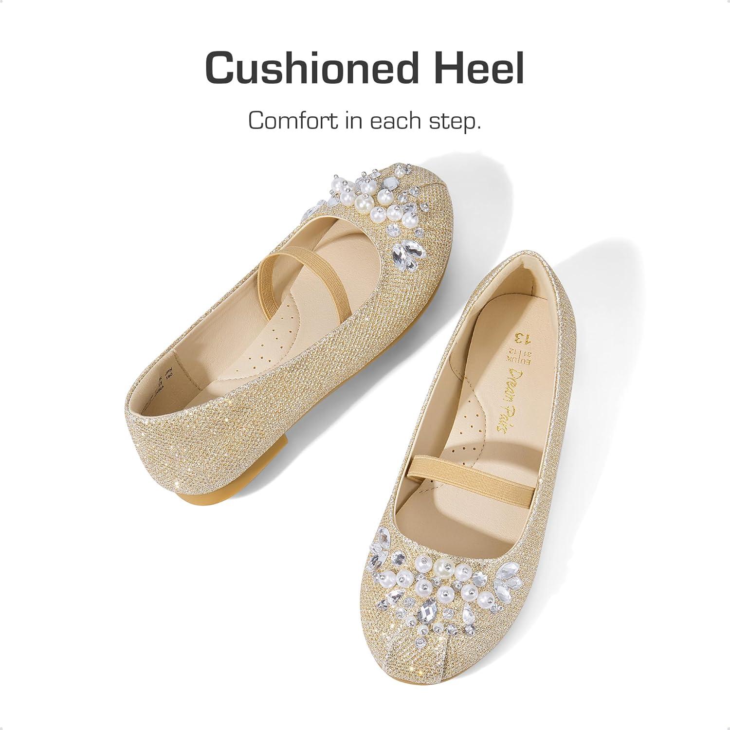 imageDREAM PAIRS Girls Ballet Flats Flower Shoes Mary Jane Ballerina Flat Dress Shoes for DailyWeddingPartyGold