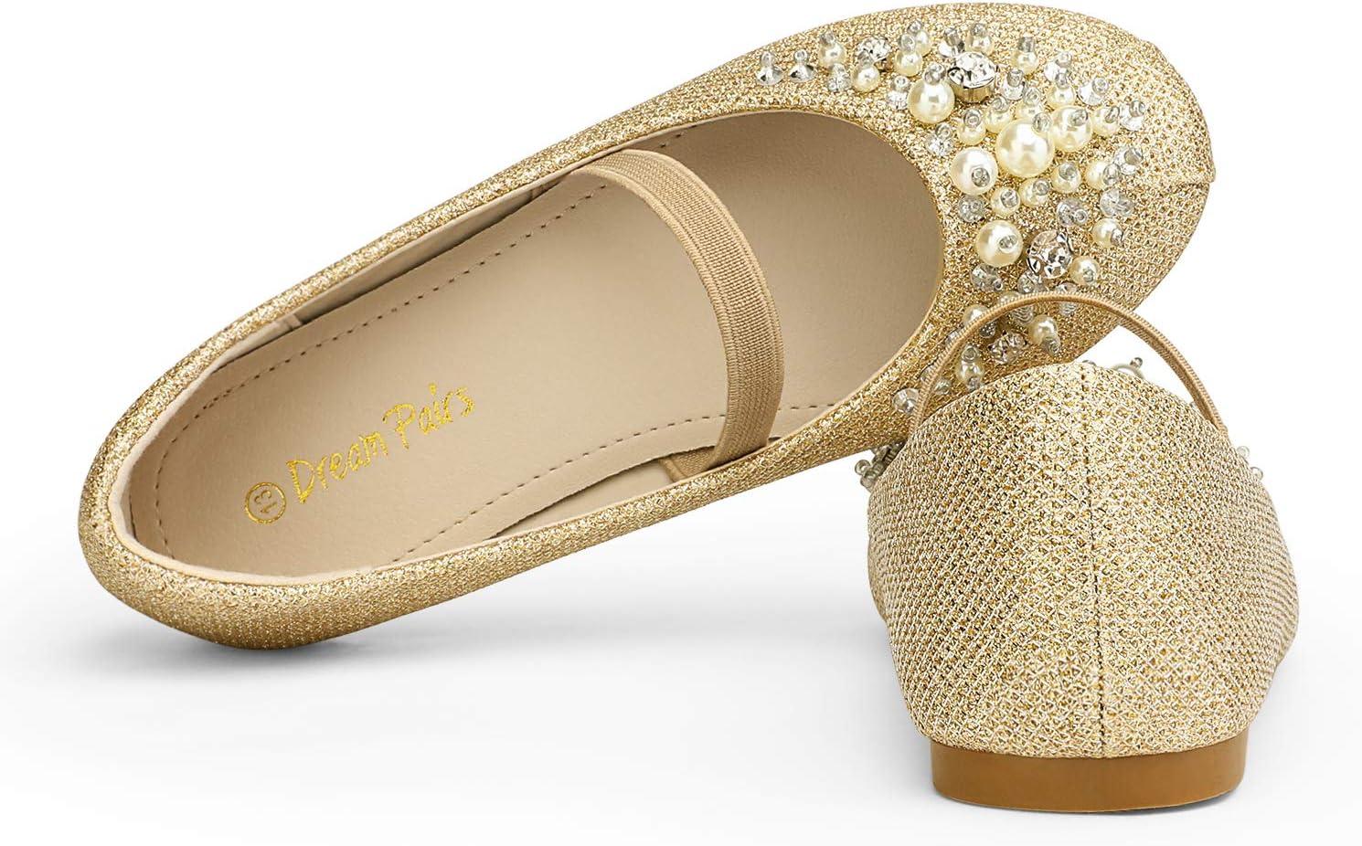 imageDREAM PAIRS Girls Ballet Flats Flower Shoes Mary Jane Ballerina Flat Dress Shoes for DailyWeddingPartyGoldGlitter