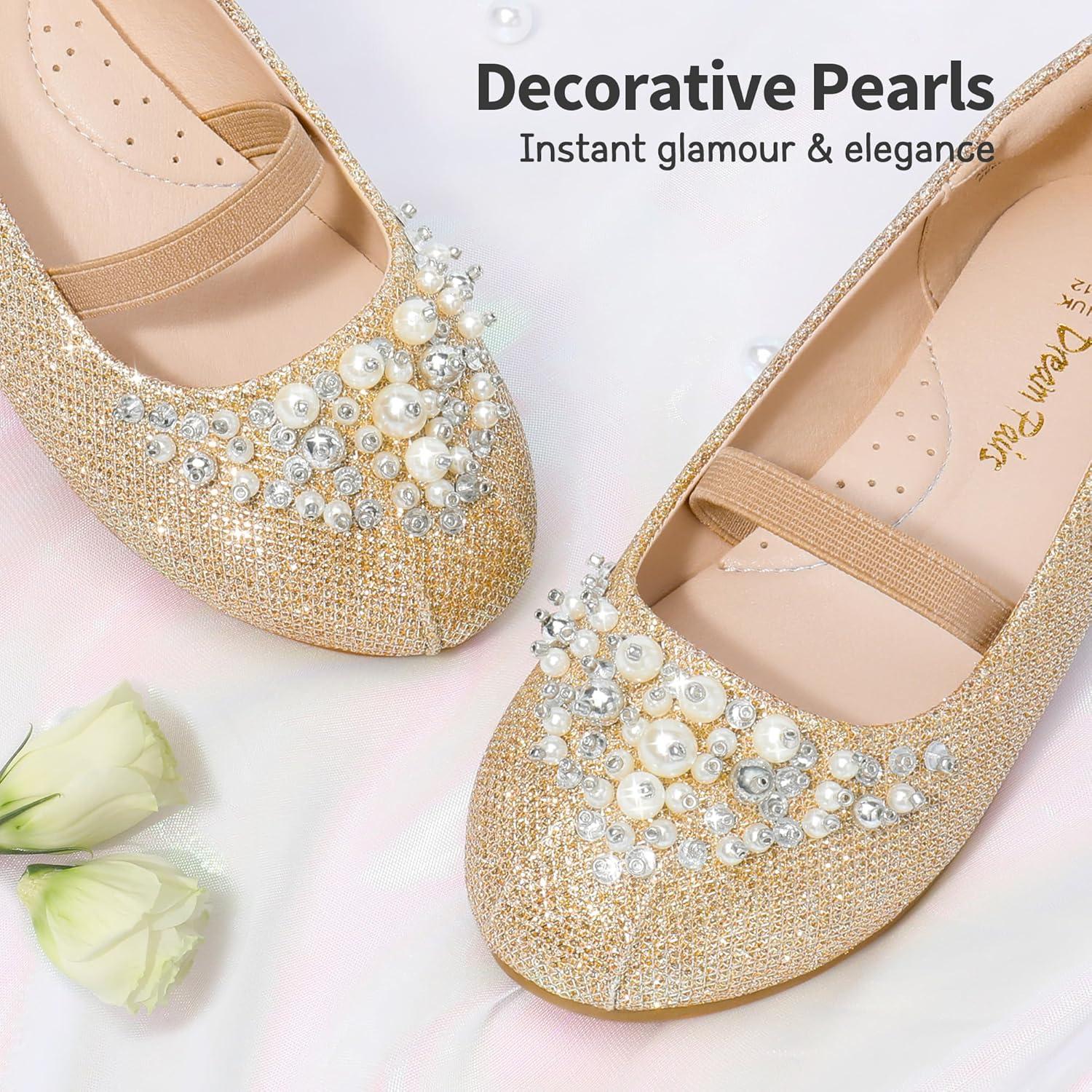 imageDREAM PAIRS Girls Ballet Flats Flower Shoes Mary Jane Ballerina Flat Dress Shoes for DailyWeddingPartyGoldGlitter
