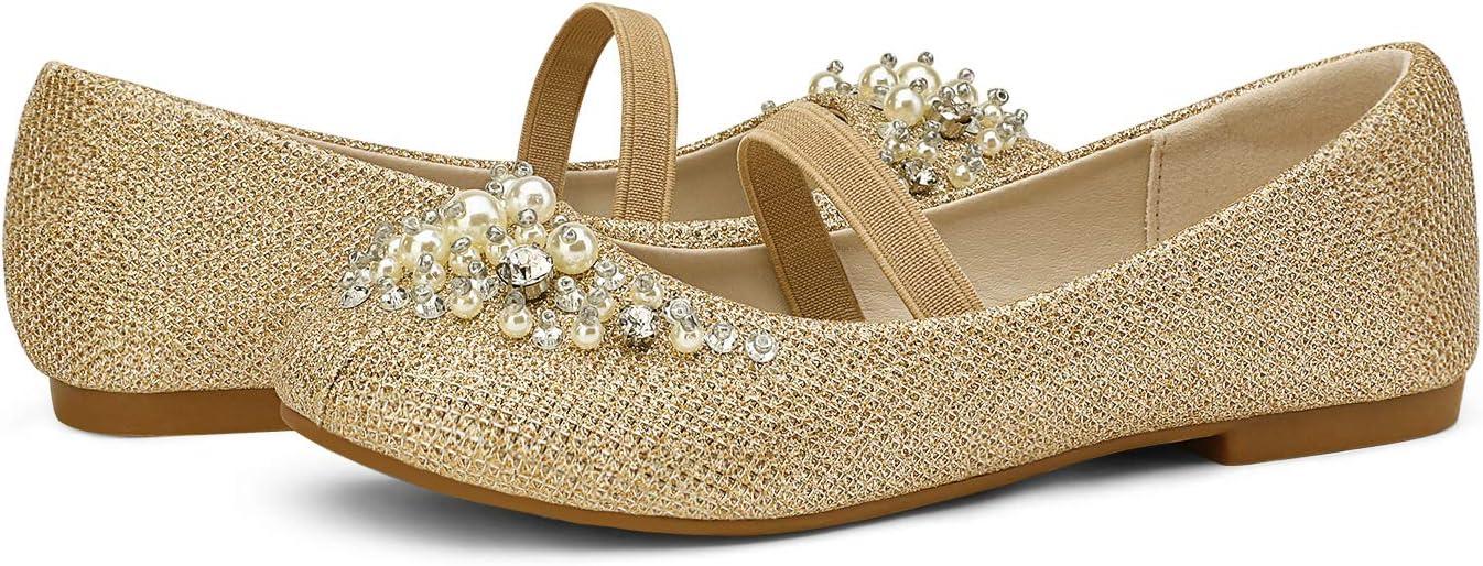 imageDREAM PAIRS Girls Ballet Flats Flower Shoes Mary Jane Ballerina Flat Dress Shoes for DailyWeddingPartyGoldGlitter