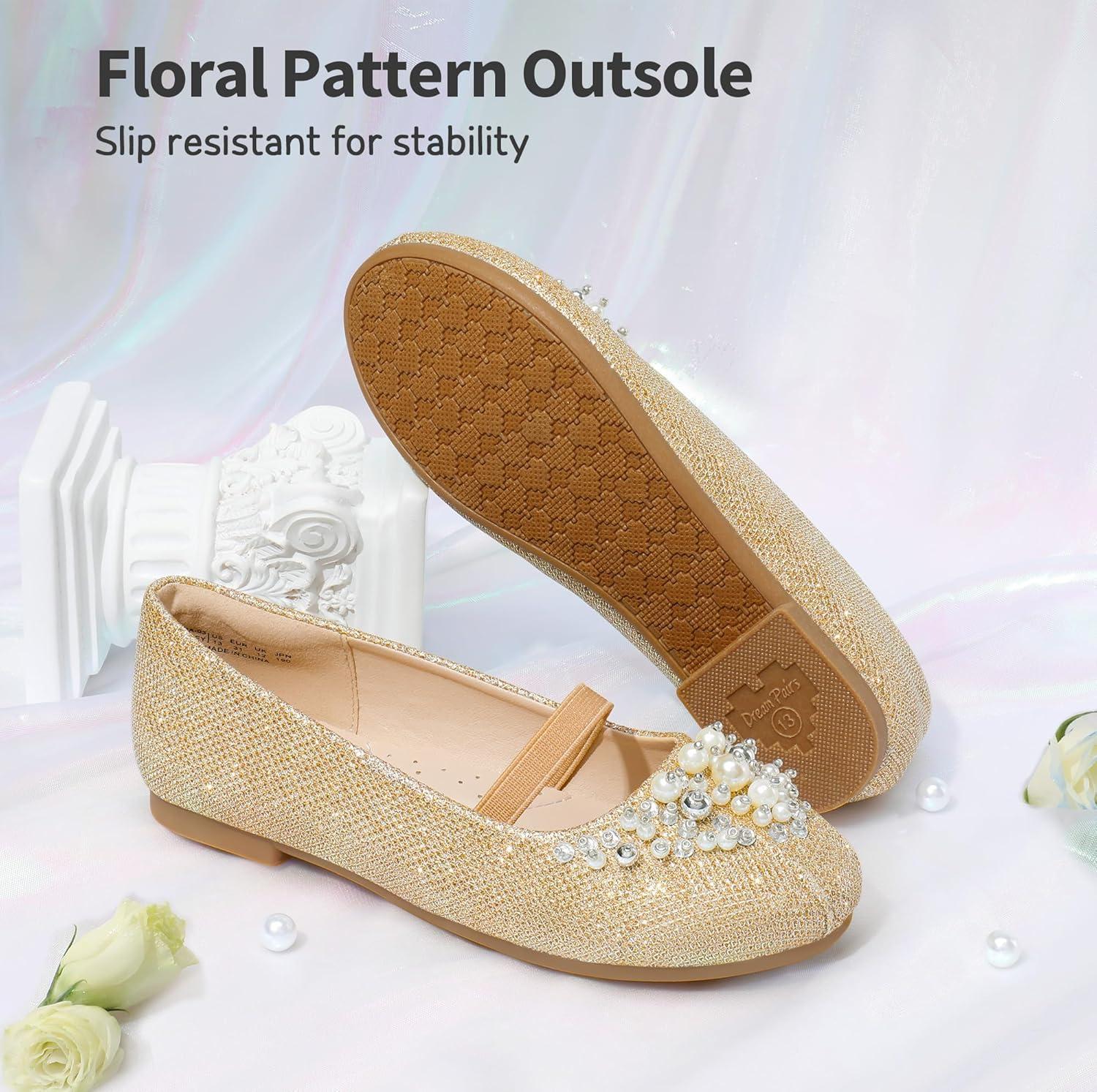imageDREAM PAIRS Girls Ballet Flats Flower Shoes Mary Jane Ballerina Flat Dress Shoes for DailyWeddingPartyGoldGlitter