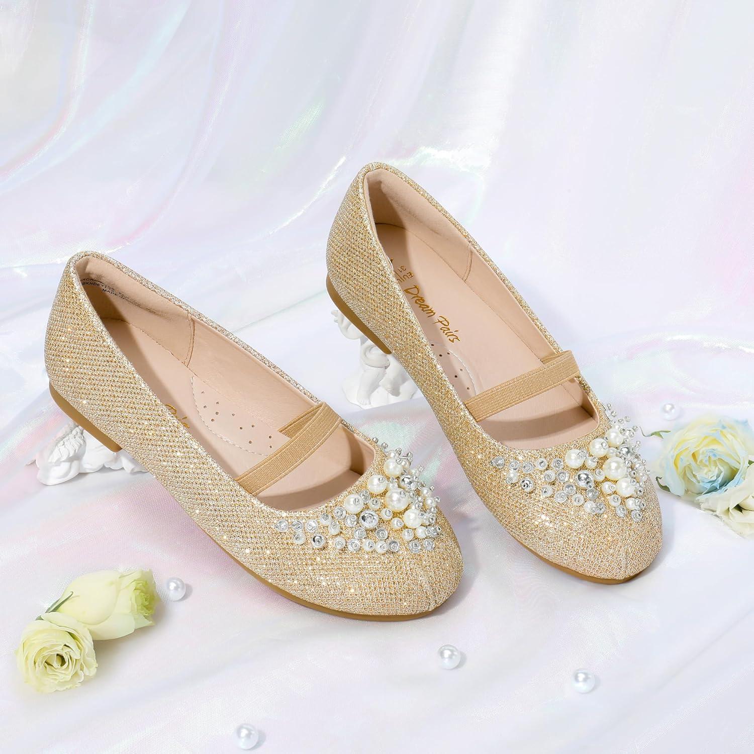 imageDREAM PAIRS Girls Ballet Flats Flower Shoes Mary Jane Ballerina Flat Dress Shoes for DailyWeddingPartyGoldGlitter