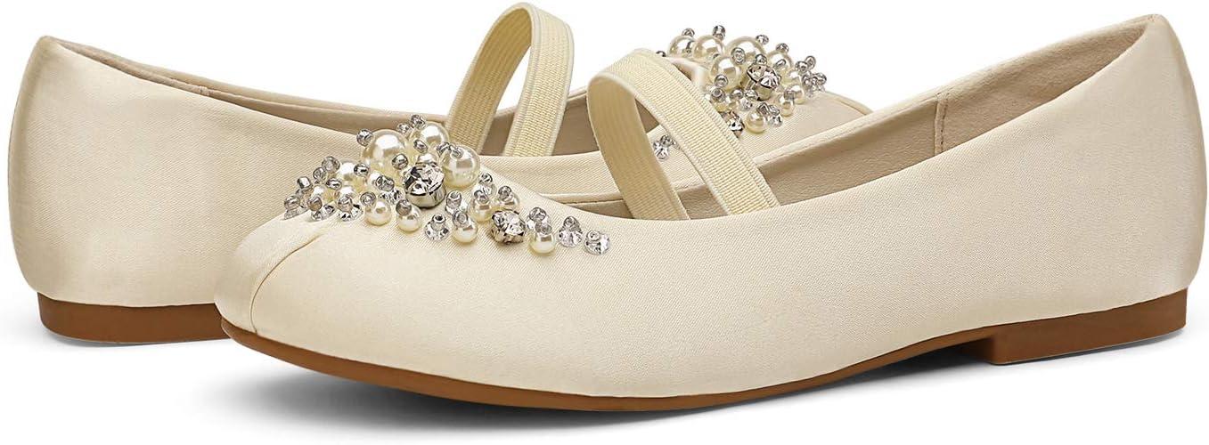 imageDREAM PAIRS Girls Ballet Flats Flower Shoes Mary Jane Ballerina Flat Dress Shoes for DailyWeddingPartyIvory