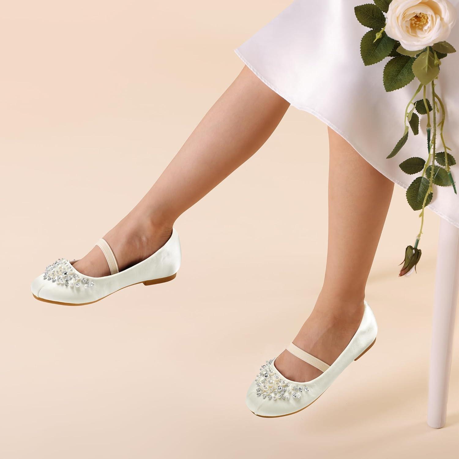 imageDREAM PAIRS Girls Ballet Flats Flower Shoes Mary Jane Ballerina Flat Dress Shoes for DailyWeddingPartyIvory