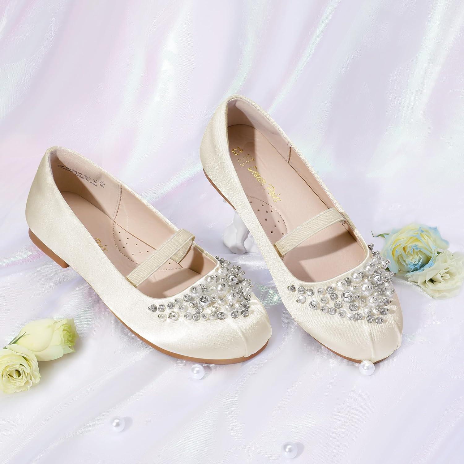imageDREAM PAIRS Girls Ballet Flats Flower Shoes Mary Jane Ballerina Flat Dress Shoes for DailyWeddingPartyIvory