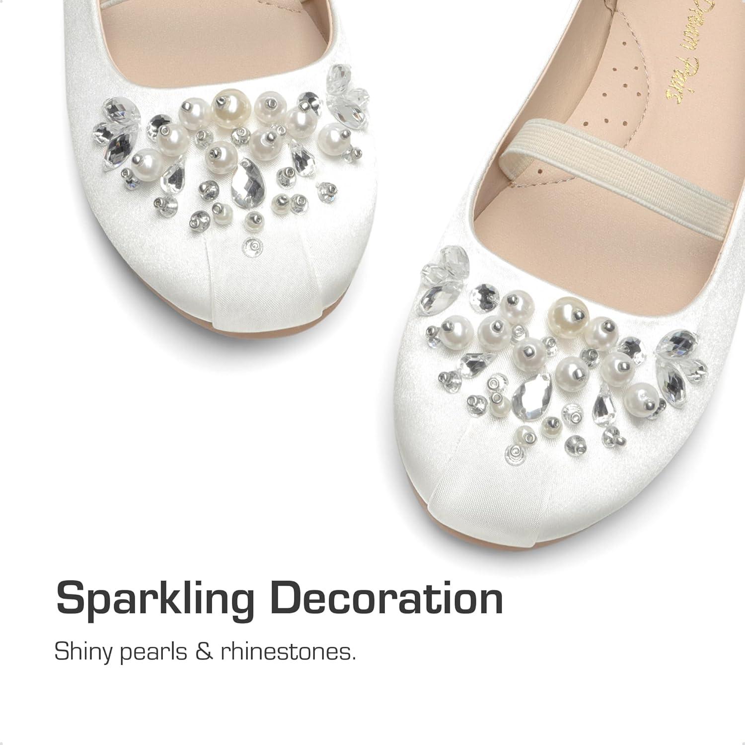 imageDREAM PAIRS Girls Ballet Flats Flower Shoes Mary Jane Ballerina Flat Dress Shoes for DailyWeddingPartyIvorySatin