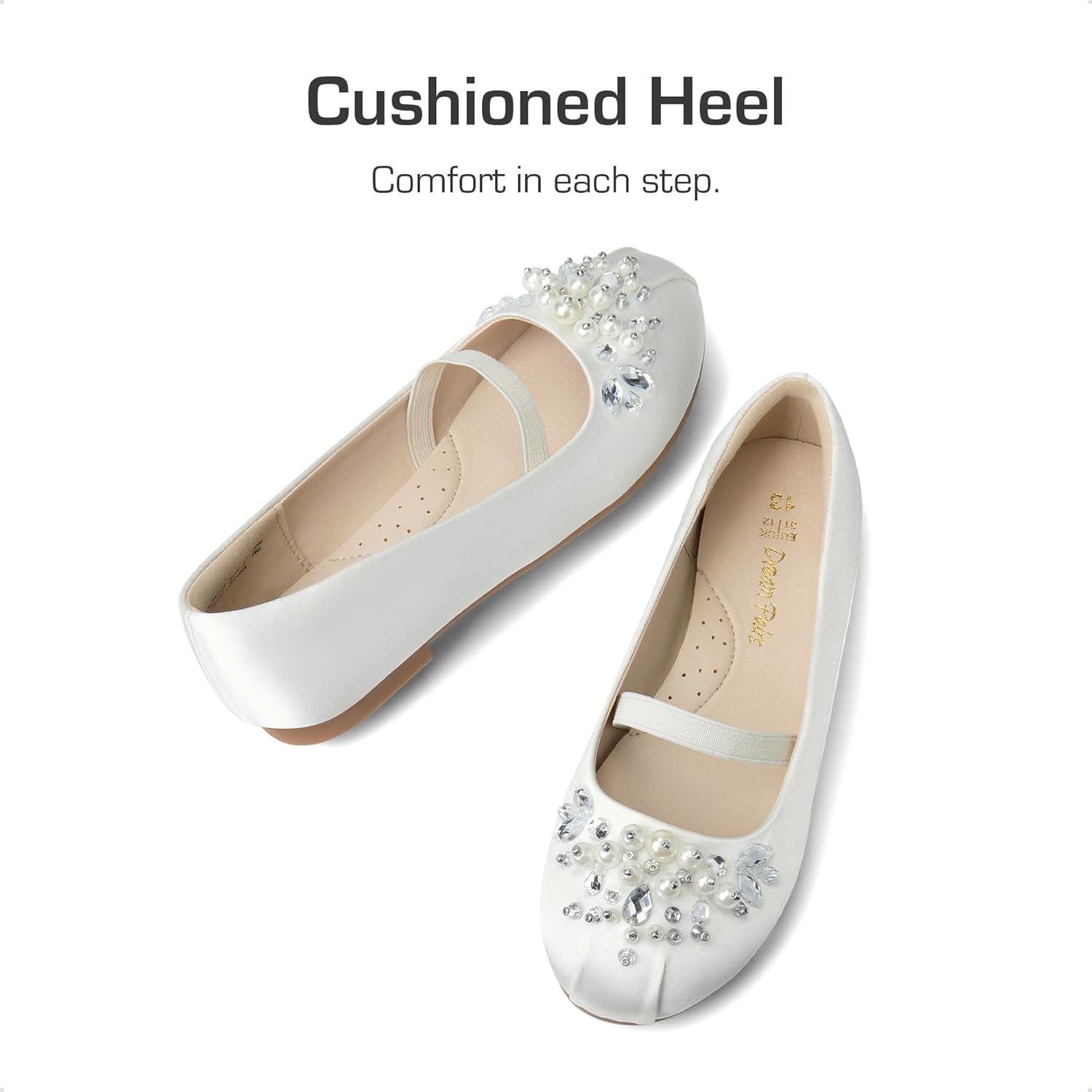 imageDREAM PAIRS Girls Ballet Flats Flower Shoes Mary Jane Ballerina Flat Dress Shoes for DailyWeddingPartyIvorySatin